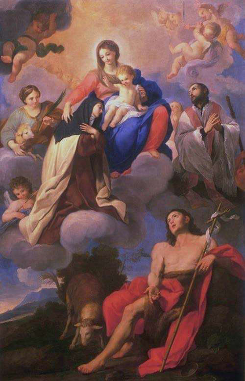 Luigi Garzi, Madone et enfant avec saints (1687 ; huile sur toile ; Jesi, San Giovanni Battista)