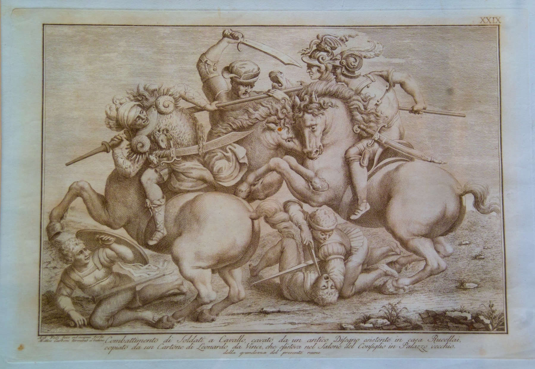 Antonio Fedi, Matteo Carboni, Lotta di cavalieri dalla Battaglia di Anghiari di Leonardo da Vinci (1791 ; eau-forte et burin, 243 x 360 mm ; Anghiari, Museo della Battaglia e di Anghiari)