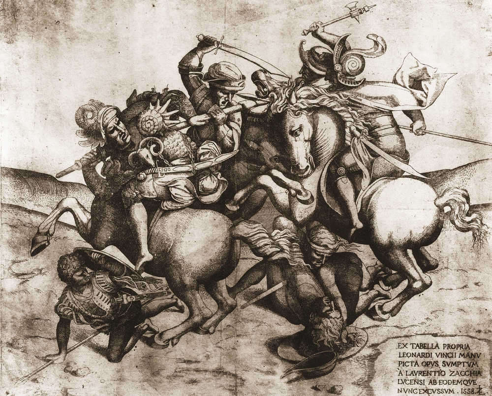 Lorenzo Zacchia le Jeune, Bataille pour l'étendard (1558 ; gravure sur cuivre, 374 x 470 mm ; Vienne, Graphische Sammlung Albertina)