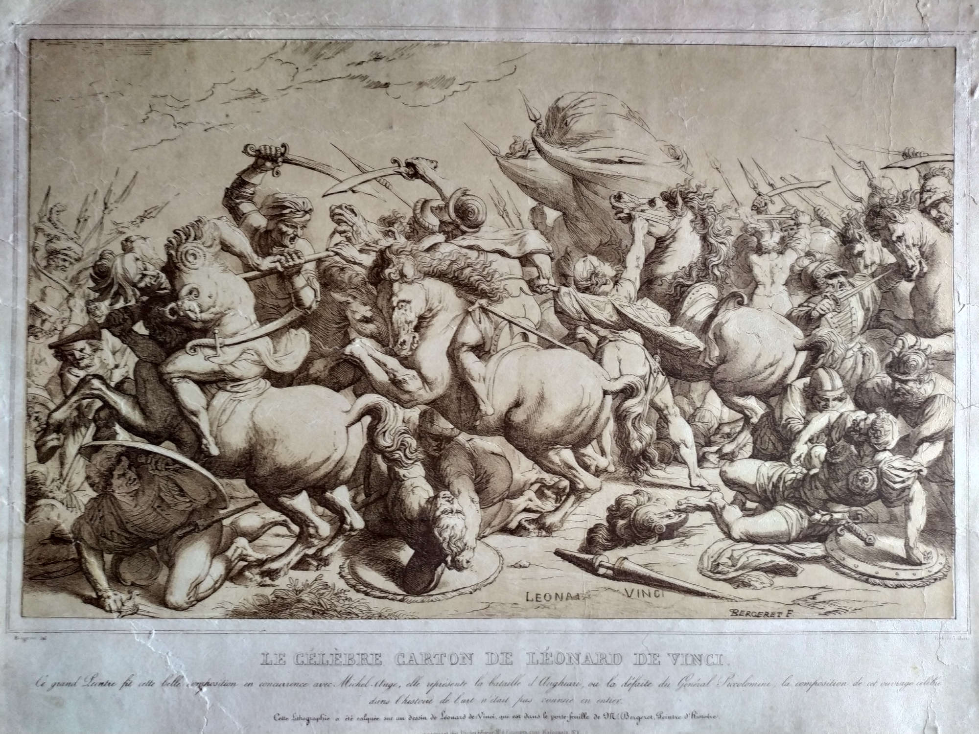 Pierre-Nolasque Bergeret, Le celebre carton du Leonard de Vinci (first half of the 19th century; lithograph, 420 x 575 mm; Anghiari, Museum of the Battle and Anghiari)