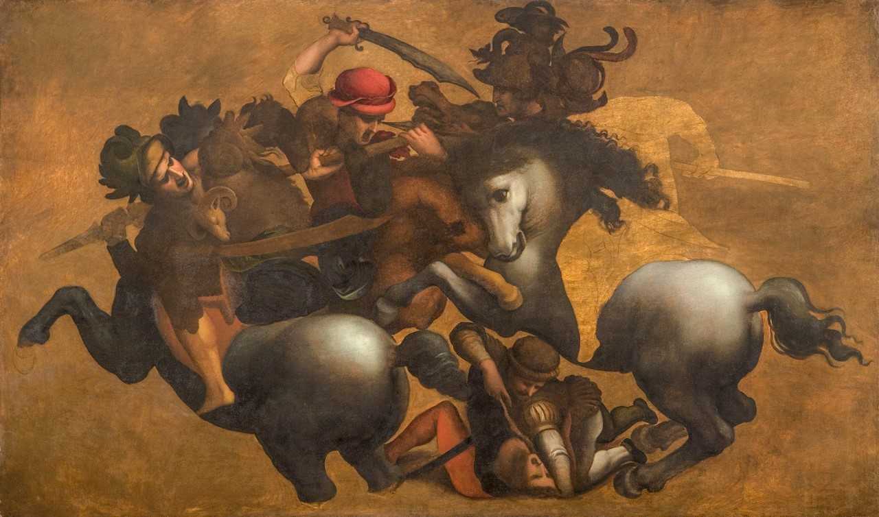 Artiste inconnu, La bataille d'Anghiari (milieu du XVIe siècle ; huile sur toile, 86 x 144 cm ; Florence, Palazzo Vecchio)