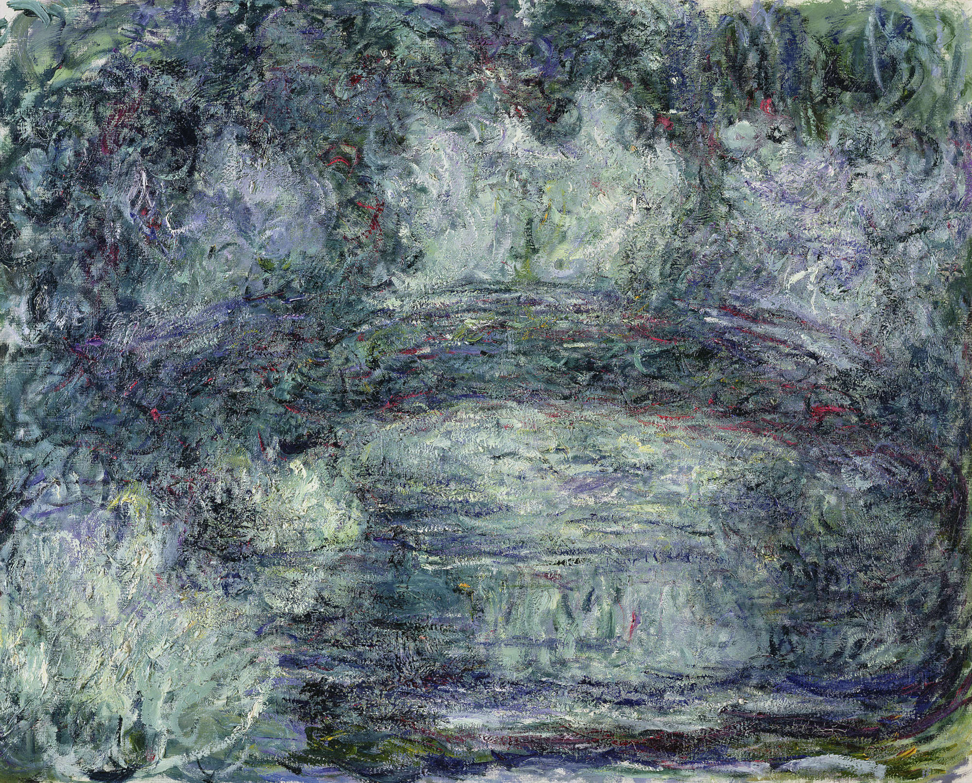 Claude Monet, The Japanese Bridge (ca. 1918-1919; oil on canvas, 74×92 cm; Paris, Musée Marmottan Monet, Michel Monet Bequest, 1966, Inv. 5177)