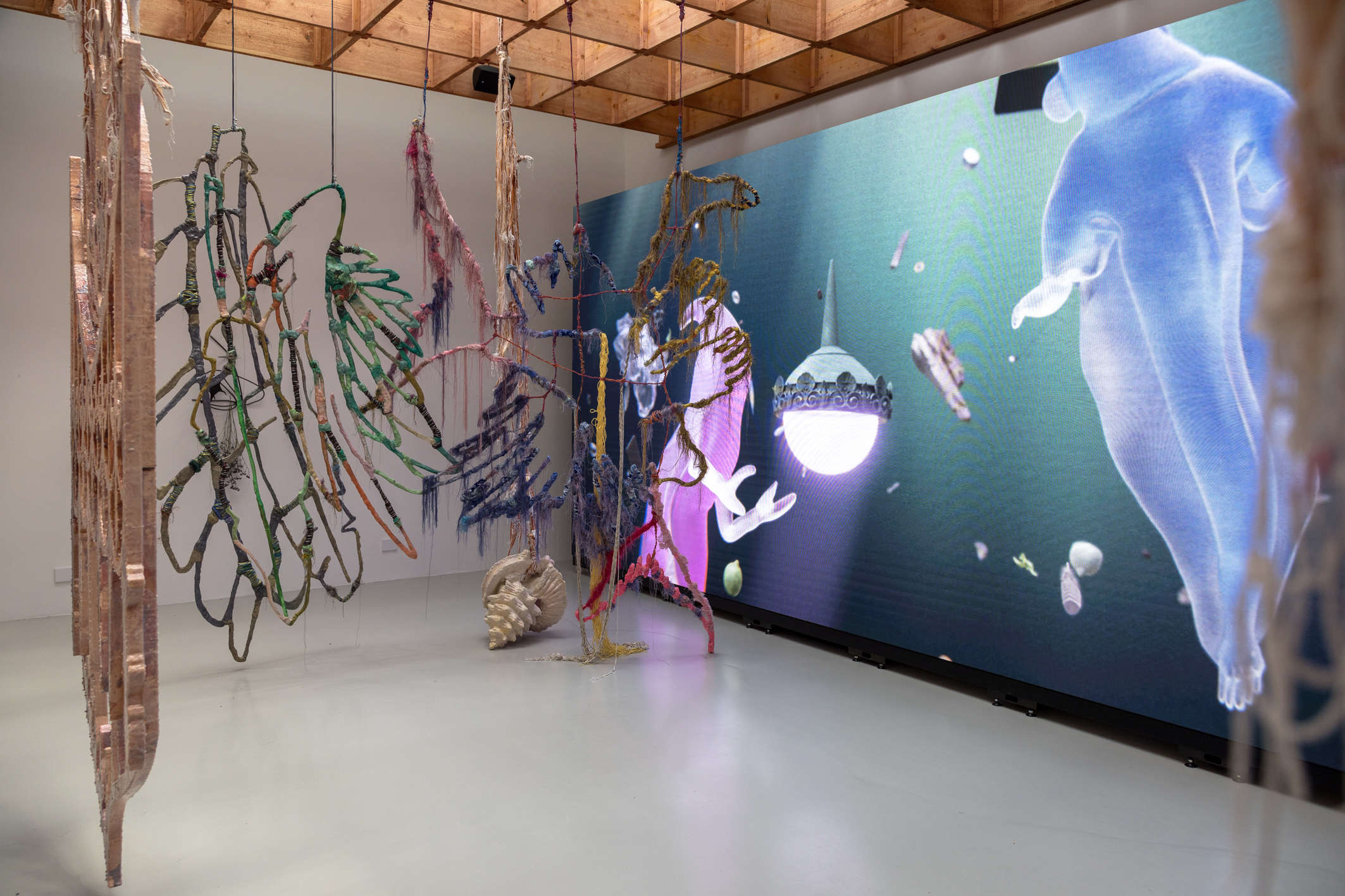Julien Creuzet, Attila cataracte ta source aux pieds des pitons verts finira dans la grande mer gouffre bleu nous noyâmes dans les larmes marées de la lune (2024). Venice Biennale, 60th edition, Pavilion of France. Photo: Marco Zorzanello
