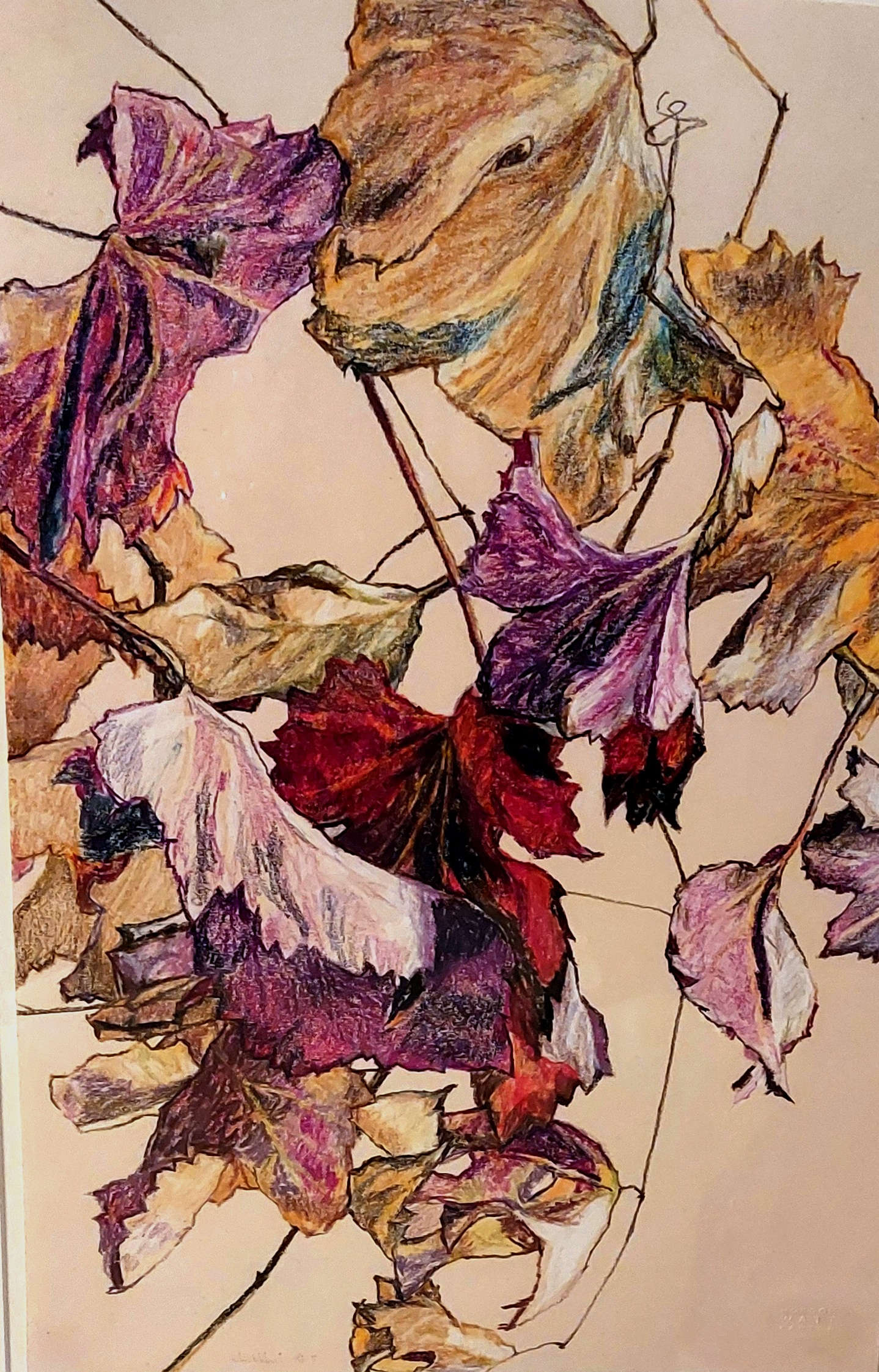 Andrea Baboni, Hojas de vid (c. 1971; lápiz de cera)