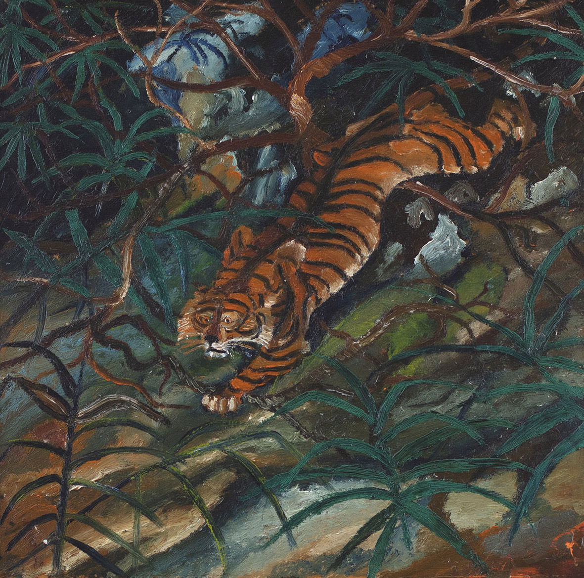 安东尼奥-利加布，《森林中的虎》（油画）。主办：菲迪亚斯古董店
