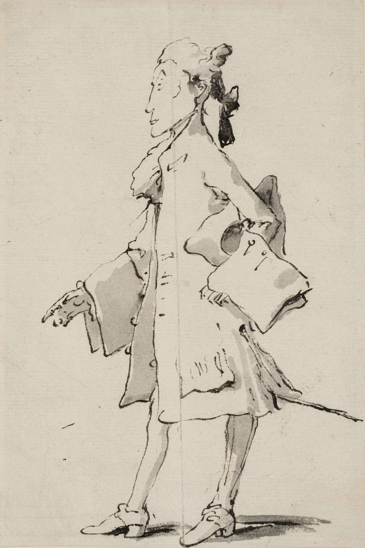 Giambattista Tiepolo, Gentleman with Tricorn (pen and black ink and gray watercolor, 193 x 133 mm)