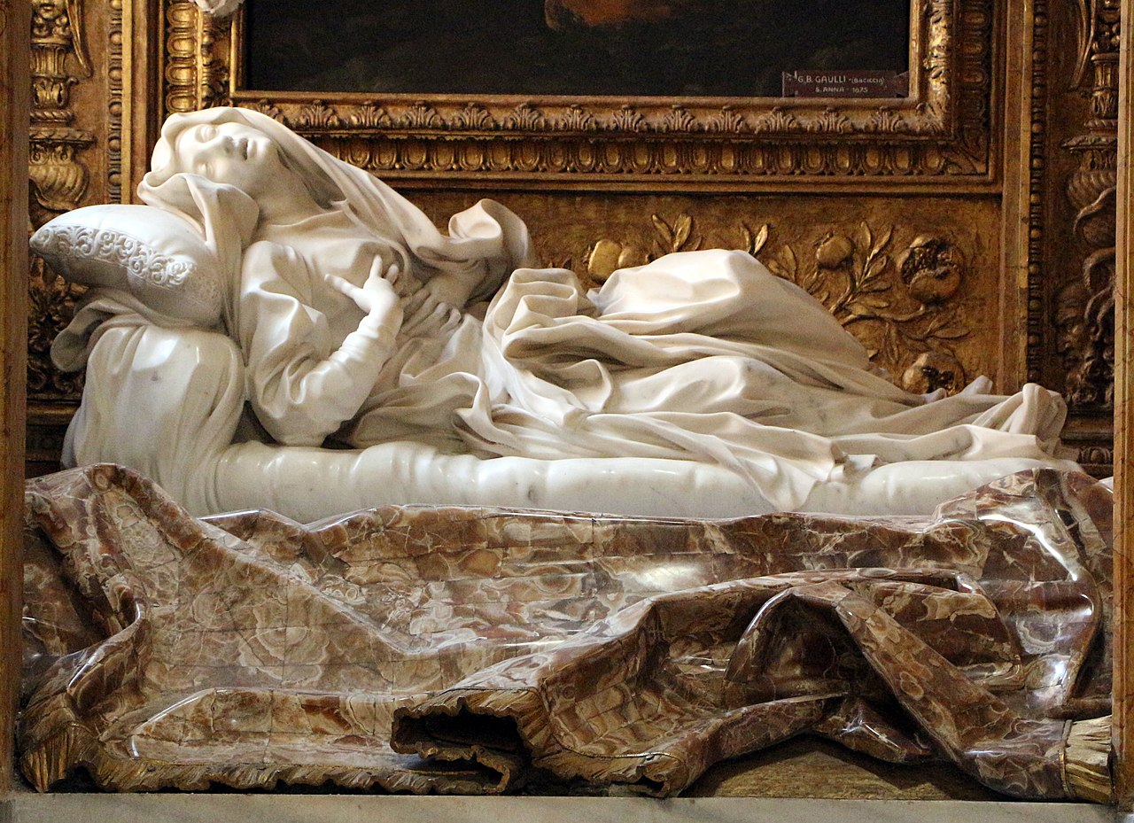 Gian Lorenzo Bernini, Extase de la bienheureuse Ludovica Albertoni (1671-1675 ; marbre et jaspe, 188 cm ; Rome, San Francesco a Ripa)
