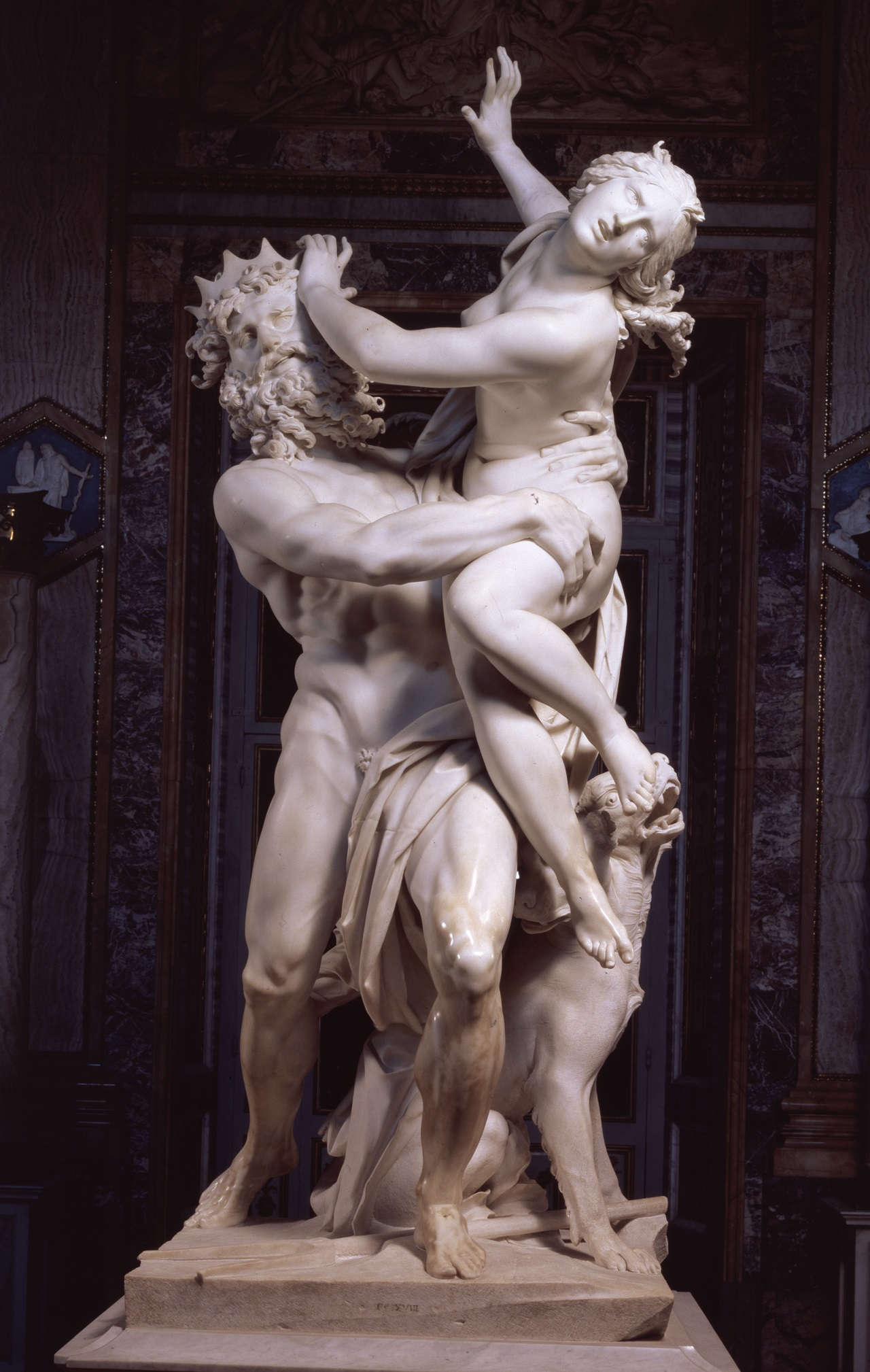 Gian Lorenzo Bernini, Viol de Proserpine (1621-1622 ; marbre, hauteur 255 cm sans la base ; Rome, Galleria Borghese)