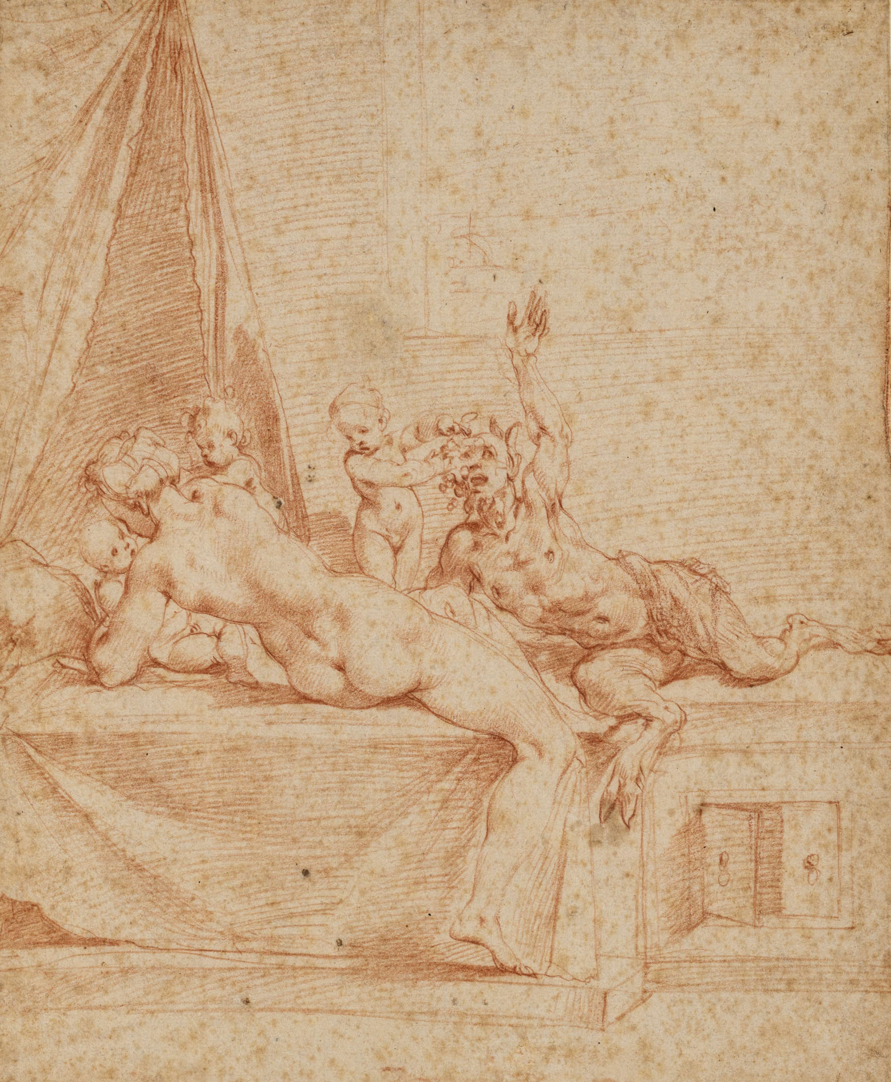 Giuseppe Cesari, called Cavalier d'Arpino, Nymph and Satyr (sanguine, 286 x 235 mm)