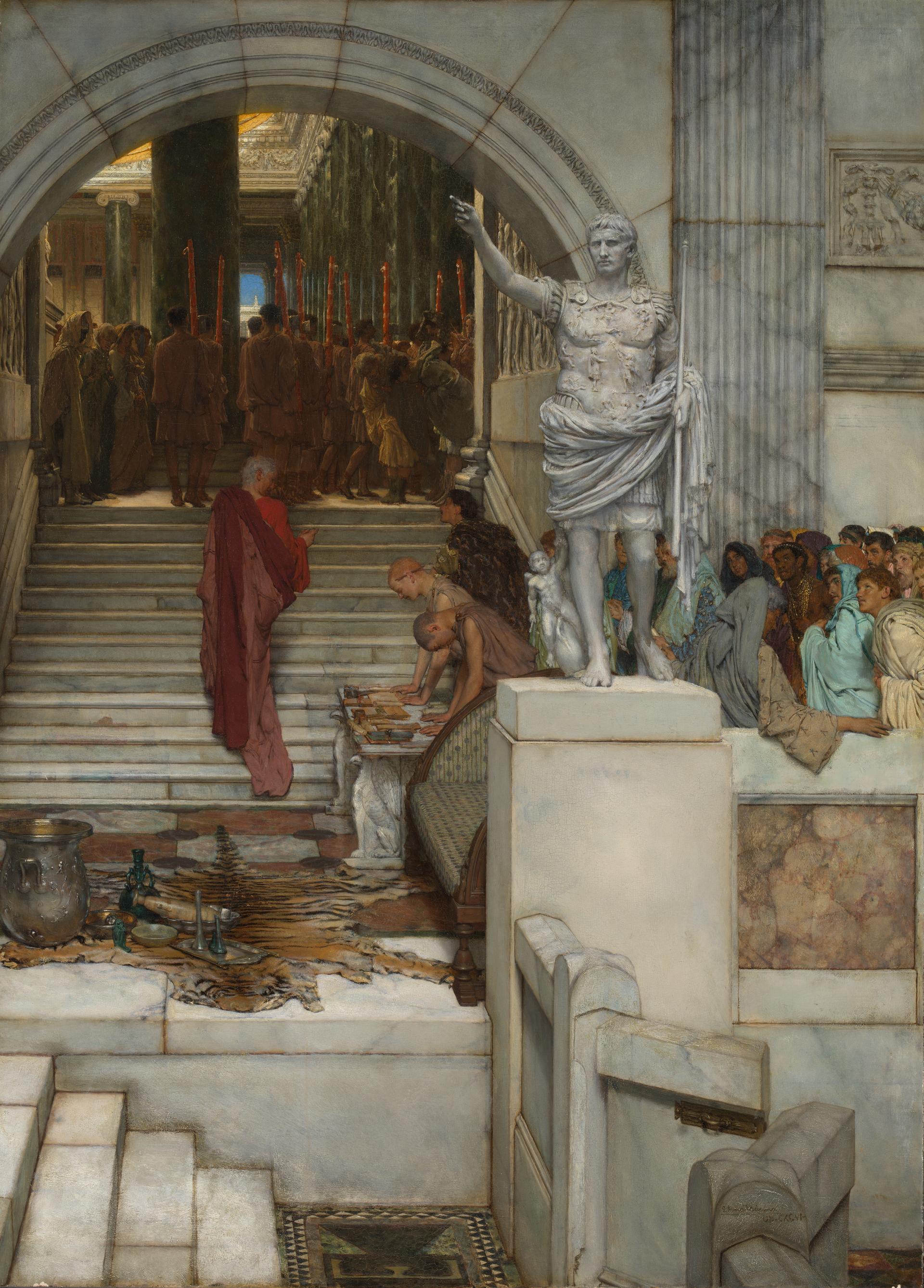 Lawrence Alma-Tadema, After the audience (1879; oil on panel, 91.4 x 66.2 cm; London, National Gallery) Lawrence Alma-Tadema, After the audience (1879; oil on panel, 91.4 x 66.2 cm; London, National Gallery)