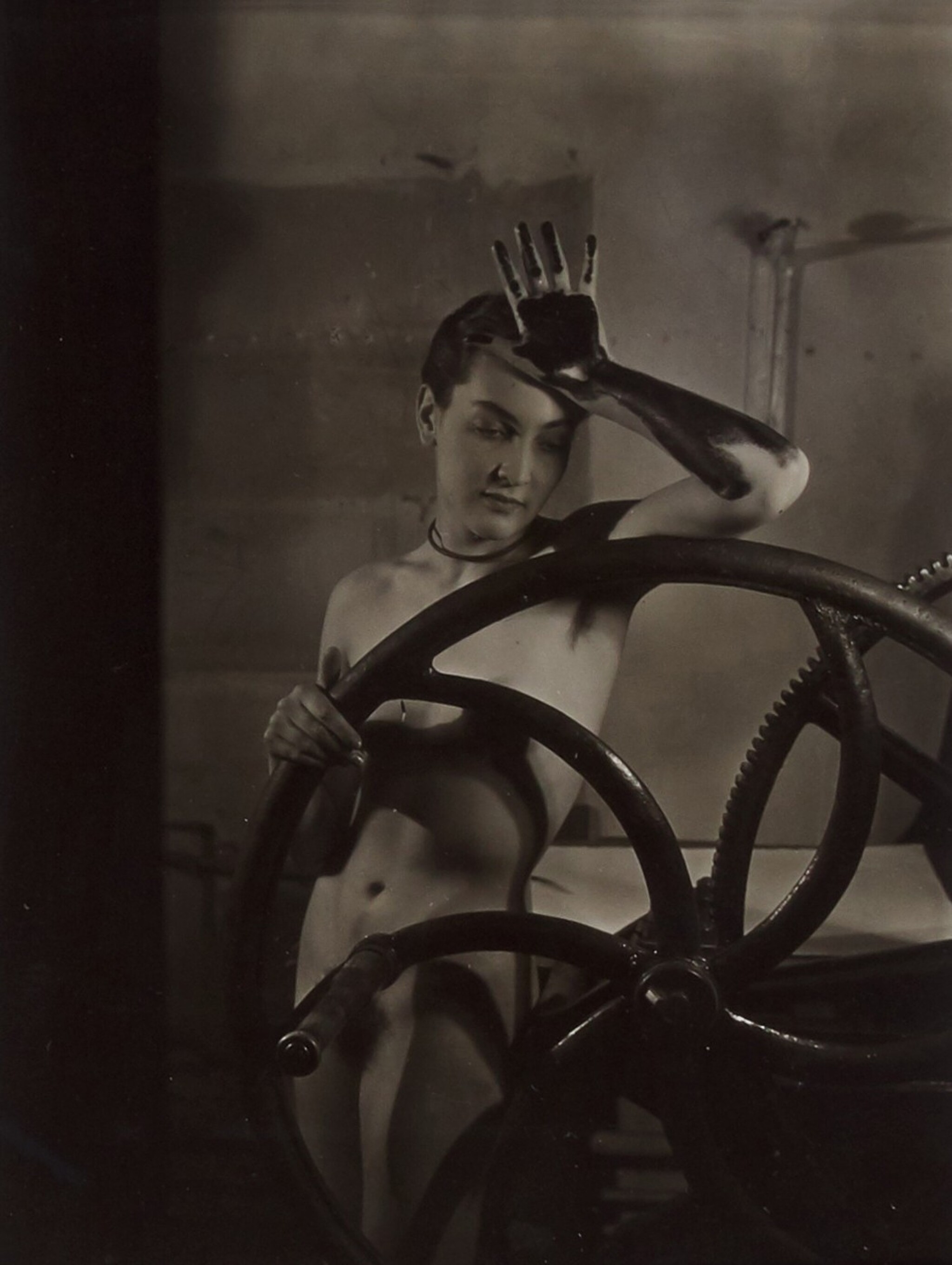 Man Ray, Erotique Voilée (Meret Oppenheim with a printing press) (1933; silver gelatin print on paper, 12.1 x 9.1 cm) Man Ray, Erotique Voilée (Meret Oppenheim with a printing press) (1933; silver gelatin print on paper, 12.1 x 9.1 cm)