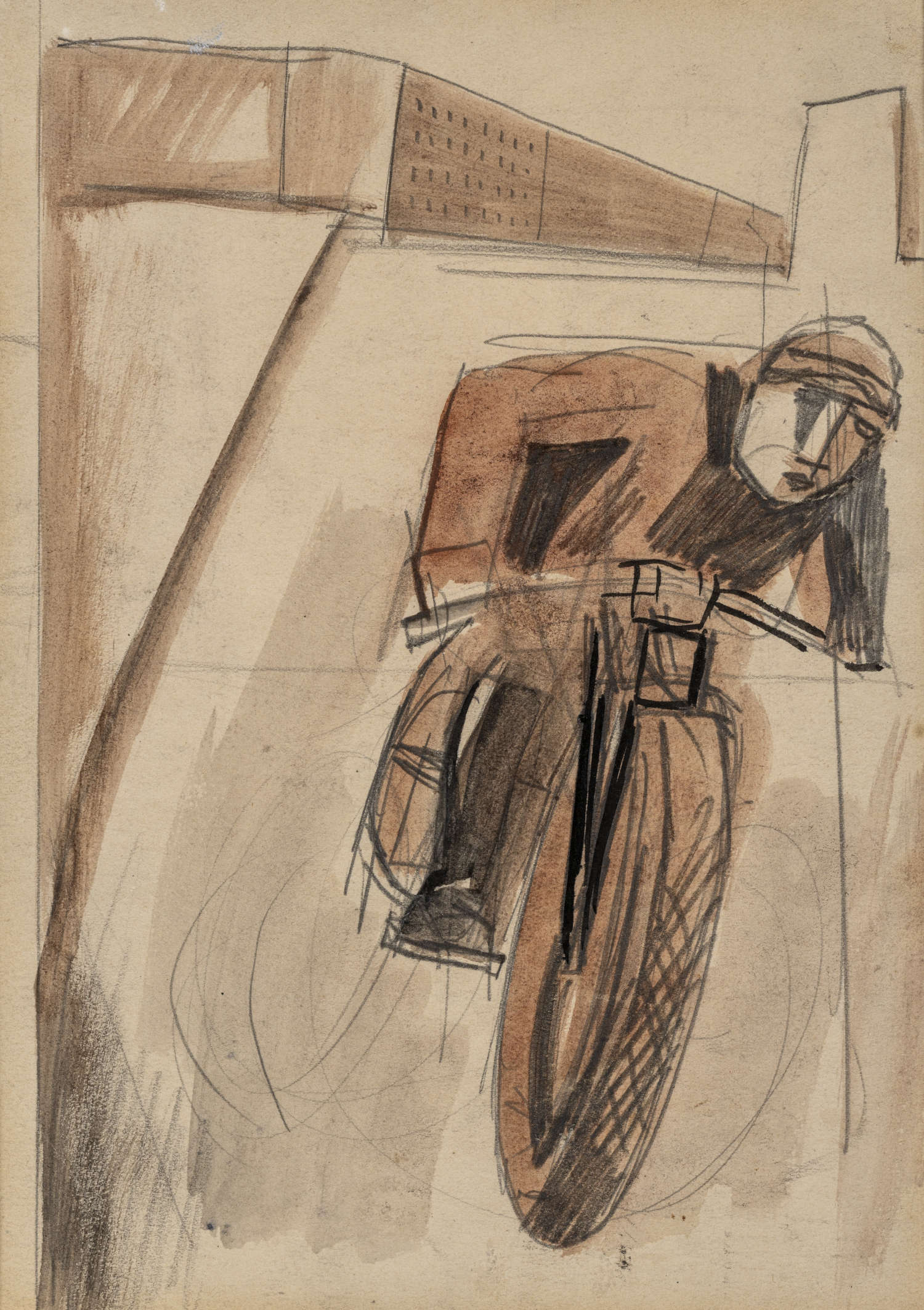 Mario Sironi, The Motorcyclist (pencil, tempera, 253 x 184 mm)