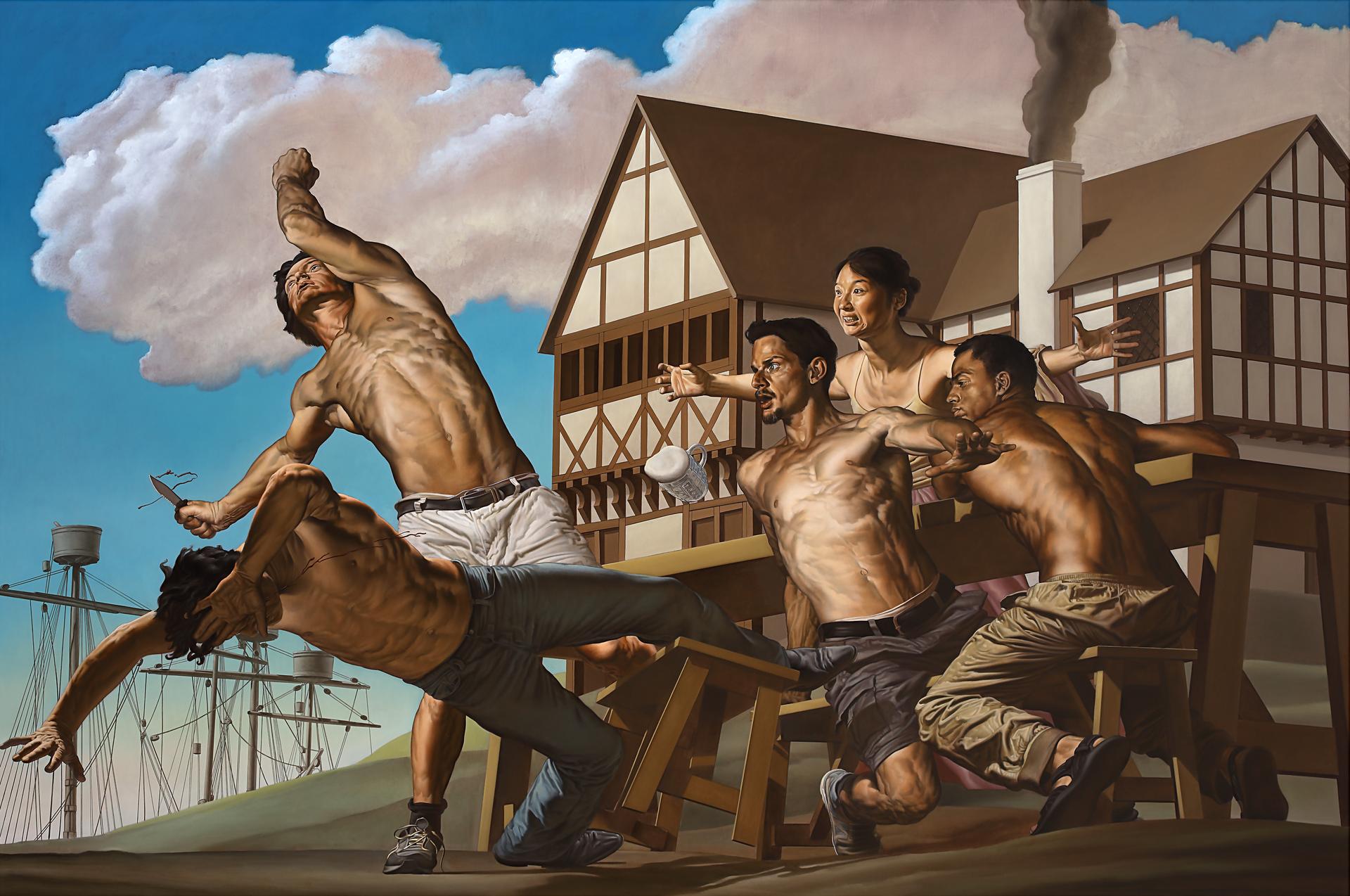 Nicola Verlato, Murder of Marlowe / Pasolini (2022; oil on canvas, 200 x 300 cm) Nicola Verlato, Murder of Marlowe / Pasolini (2022; oil on canvas, 200 x 300 cm)
