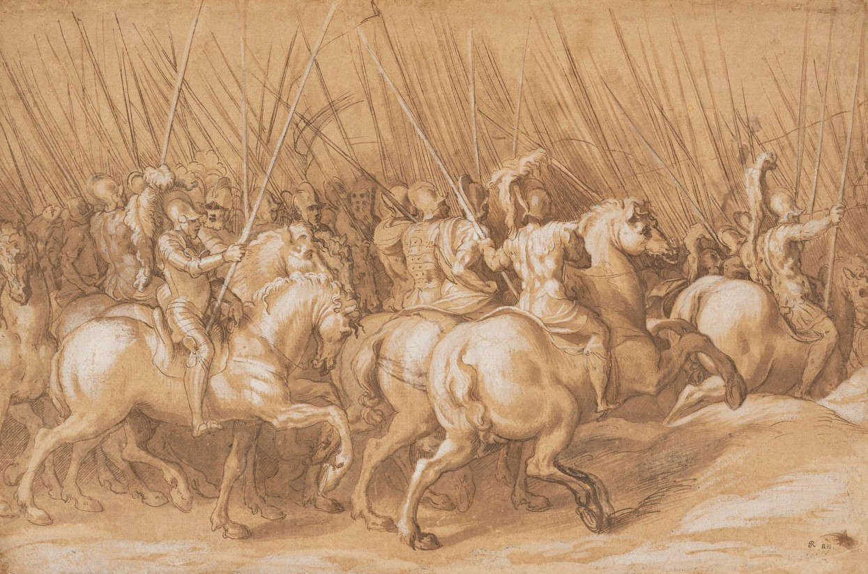 Paolo Farinati, Soldiers on Horseback (pen and white chalk, 288 x 431 mm)