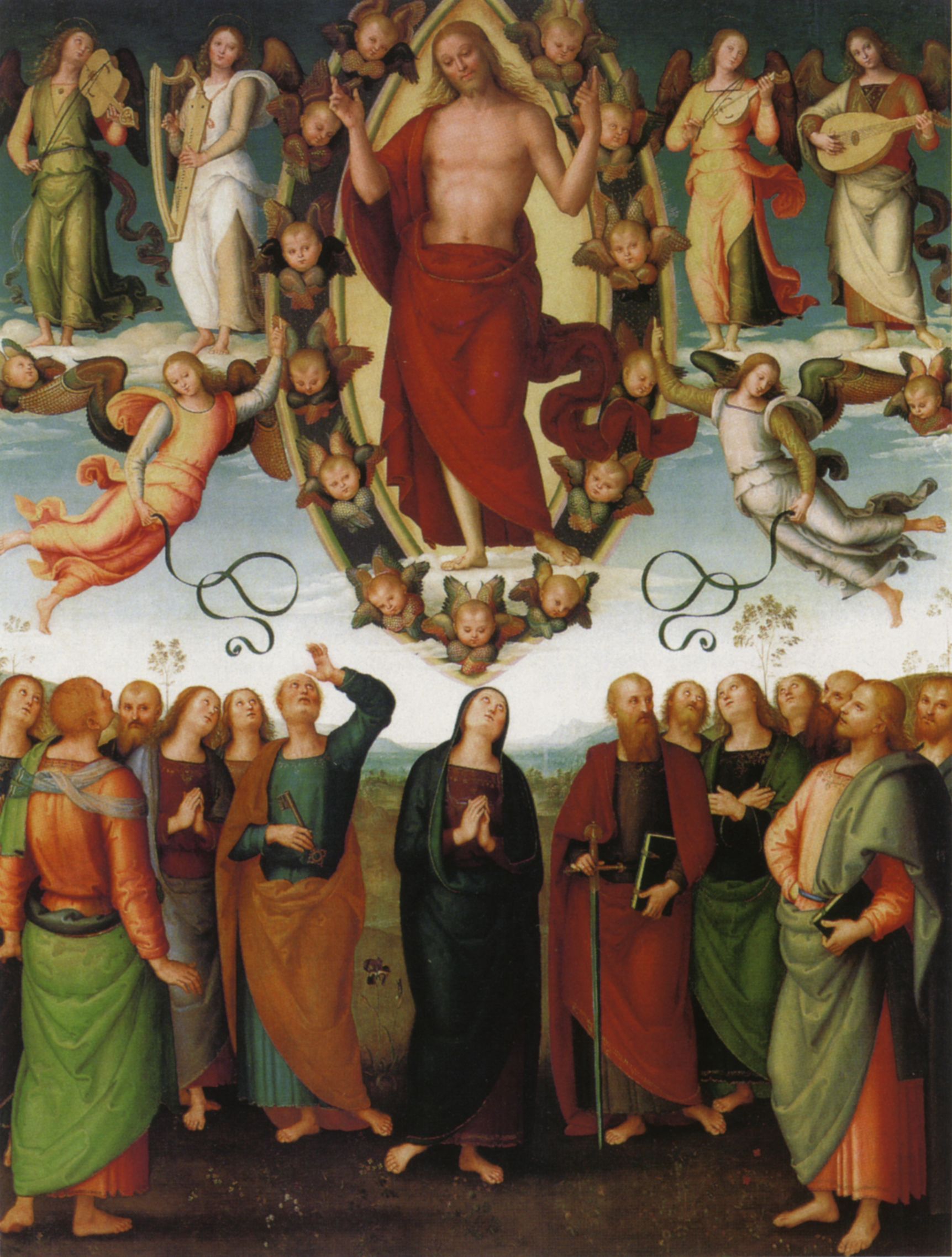 Pietro Perugino, Ascensión de Cristo (c. 1510; óleo sobre tabla, 332 x 266 cm; Sansepolcro, Catedral)