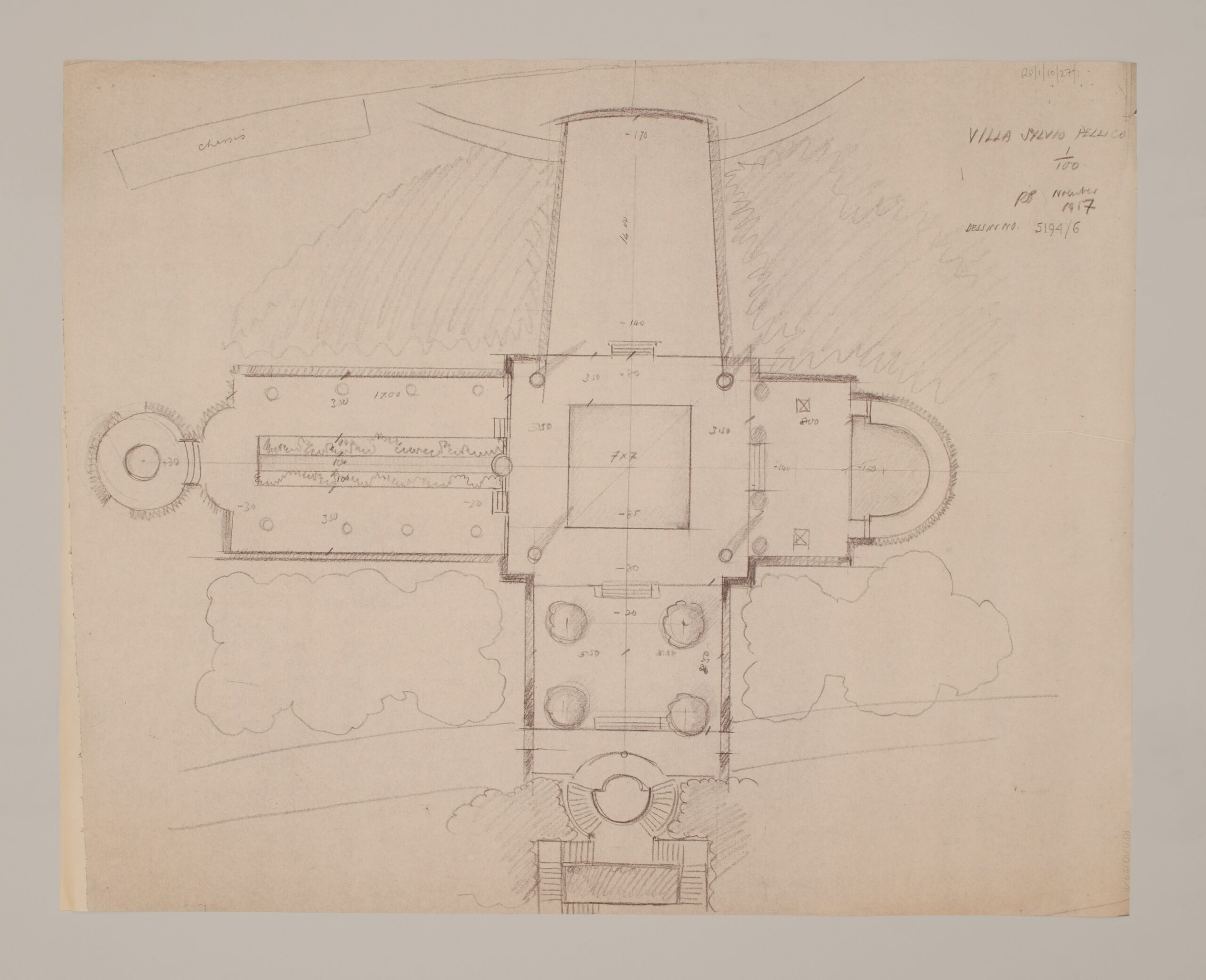 Russell Page, Design for the Garden of Villa Silvio Pellico (November 1957; pencil and colored pencil on paper, 505 x 635 mm; London, RHS Lindley Library)