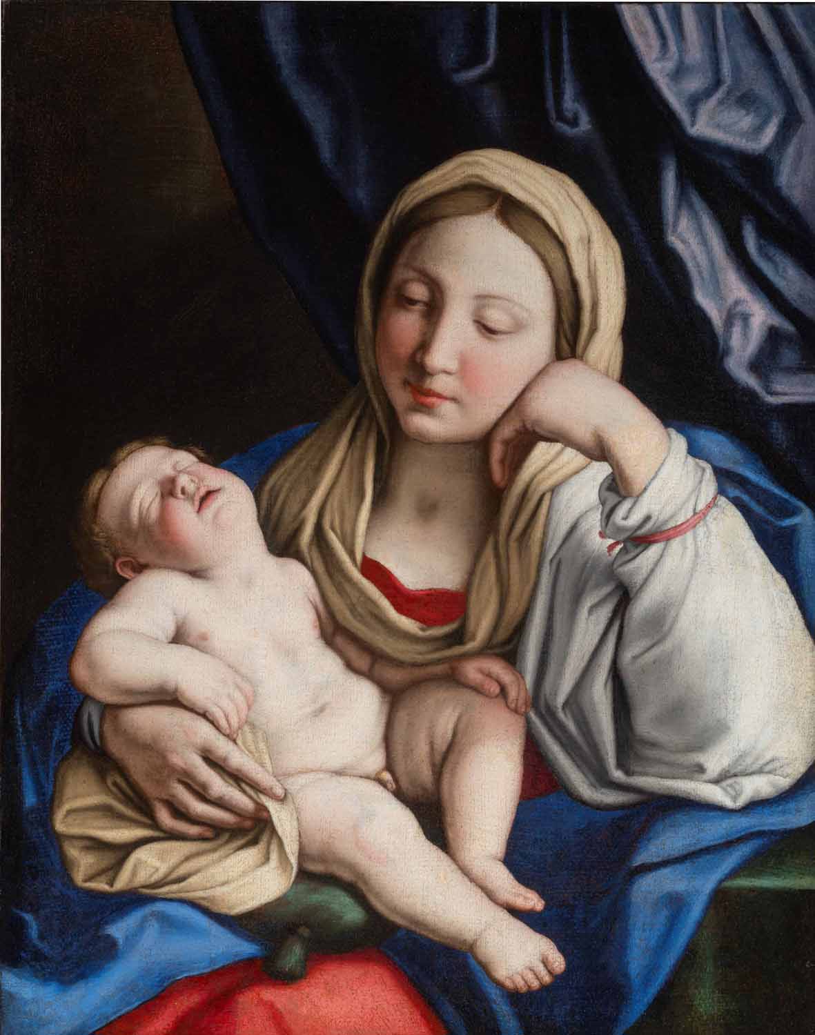 乔瓦尼-巴蒂斯塔-萨尔维（Giovanni Battista Salvi），名为萨索费拉托（Sassoferrato），《沉睡的圣母和圣婴》（布面油画，48 x 37 厘米）。赠送：杜奇画廊