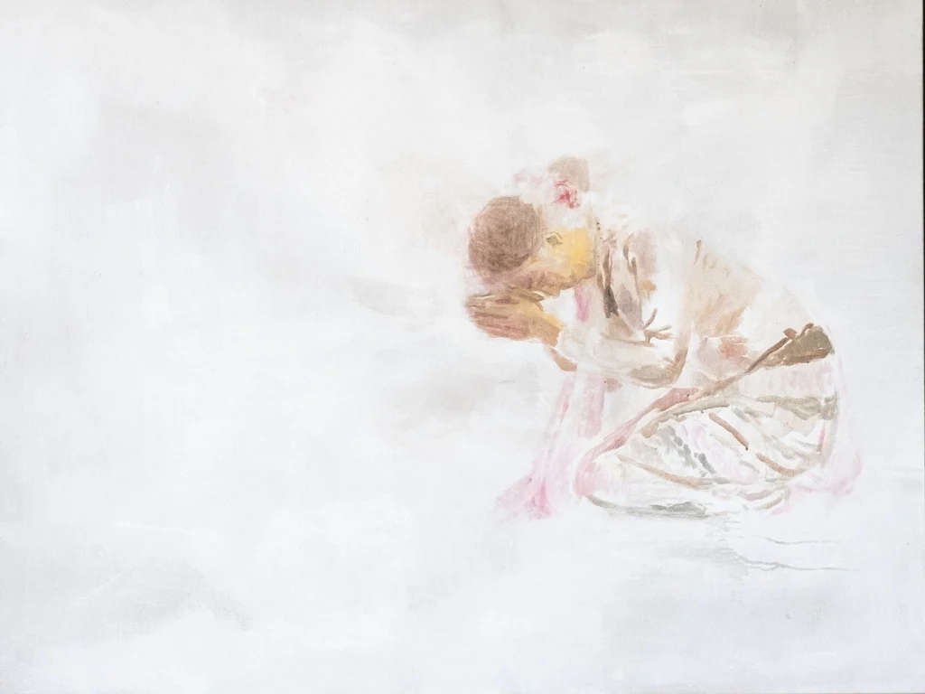 Sawangwongse Yawnghwe, Aung San Suu Kyi, president of the National League for Democracy; finds solace in Buddhist prayer (2023, acrylic and pigment on canvas, 120 × 150 cm) Sawangwongse Yawnghwe, Aung San Suu Kyi, president of the National League for Democracy; finds solace in Buddhist prayer (2023, acrylic and pigment on canvas, 120 × 150 cm)