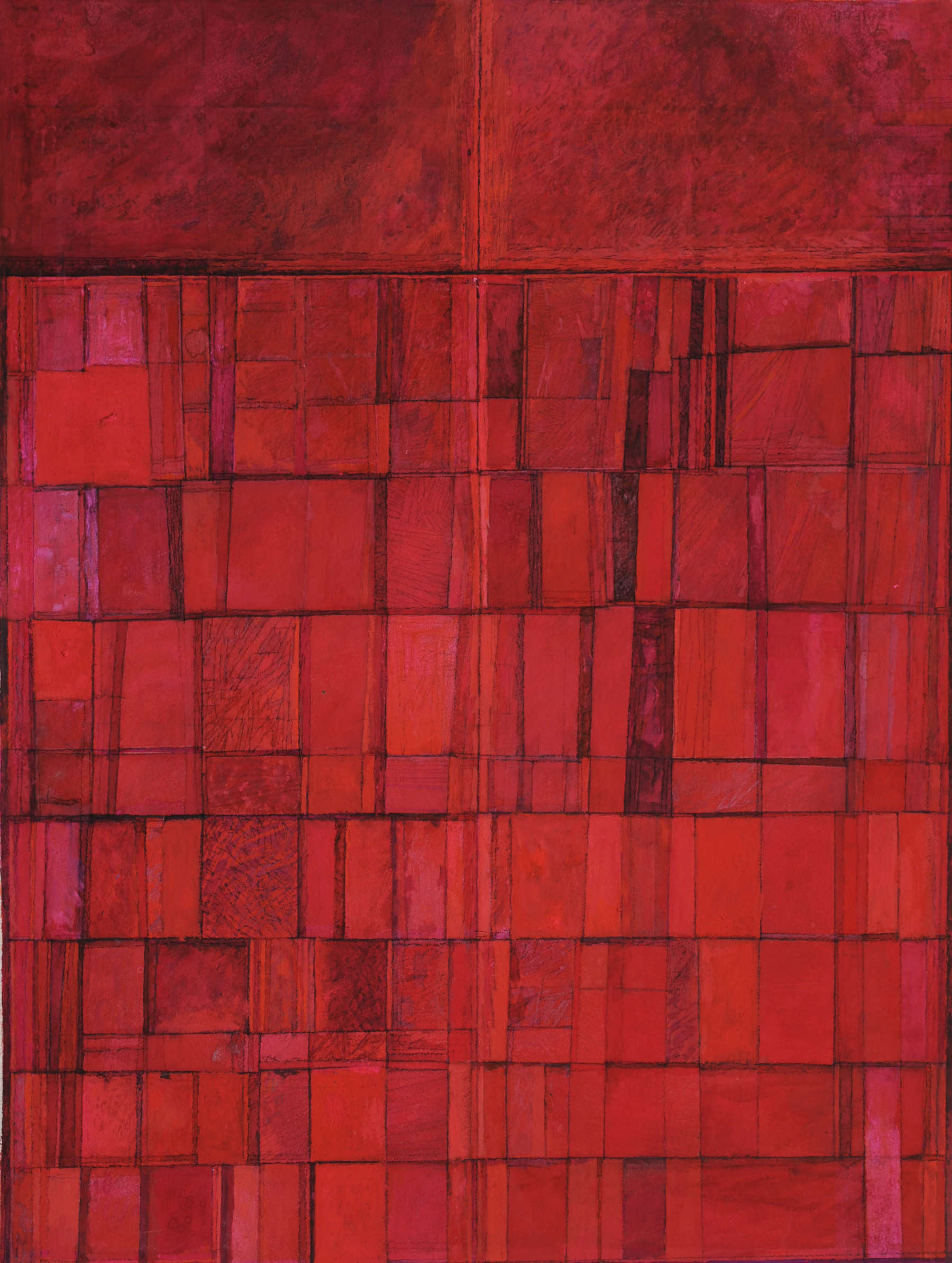 Giulio Candussio, Bassorilievo rosso (2016; tempera su carta, 58 x 78 cm)