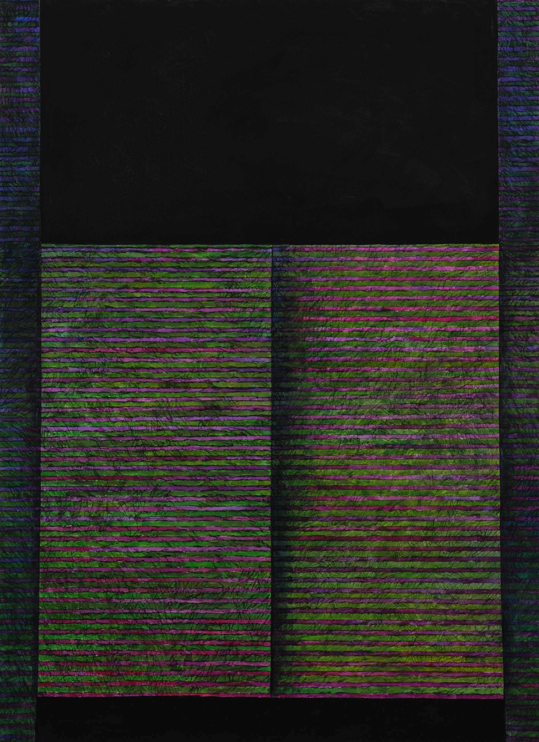 Giulio Candussio, Guardare oltre (2022; tempera su carta, 60 x 80 cm)