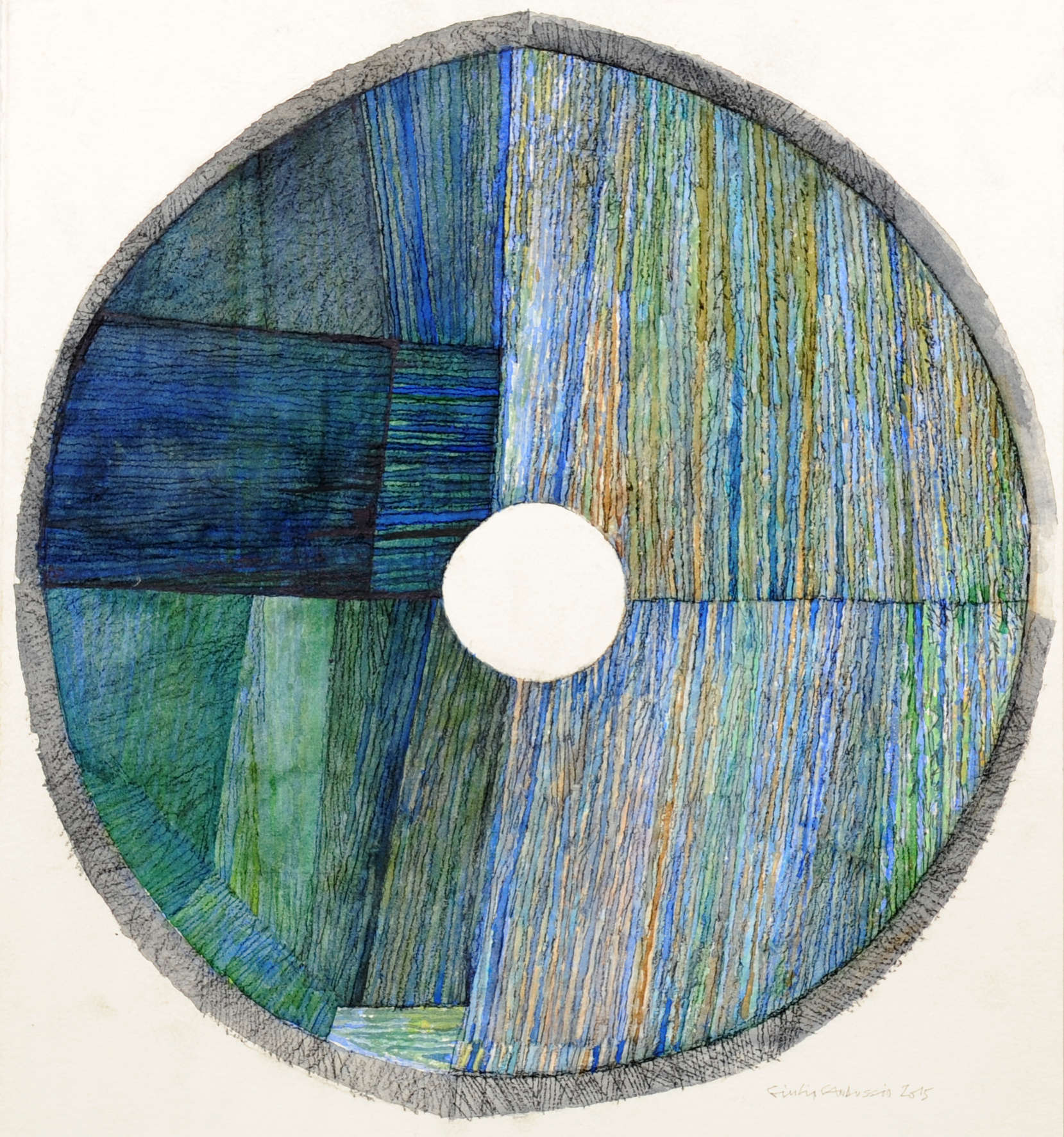 Giulio Candussio, Viaggio nella corrente (tecnica mista su carta, diametro 32 cm)