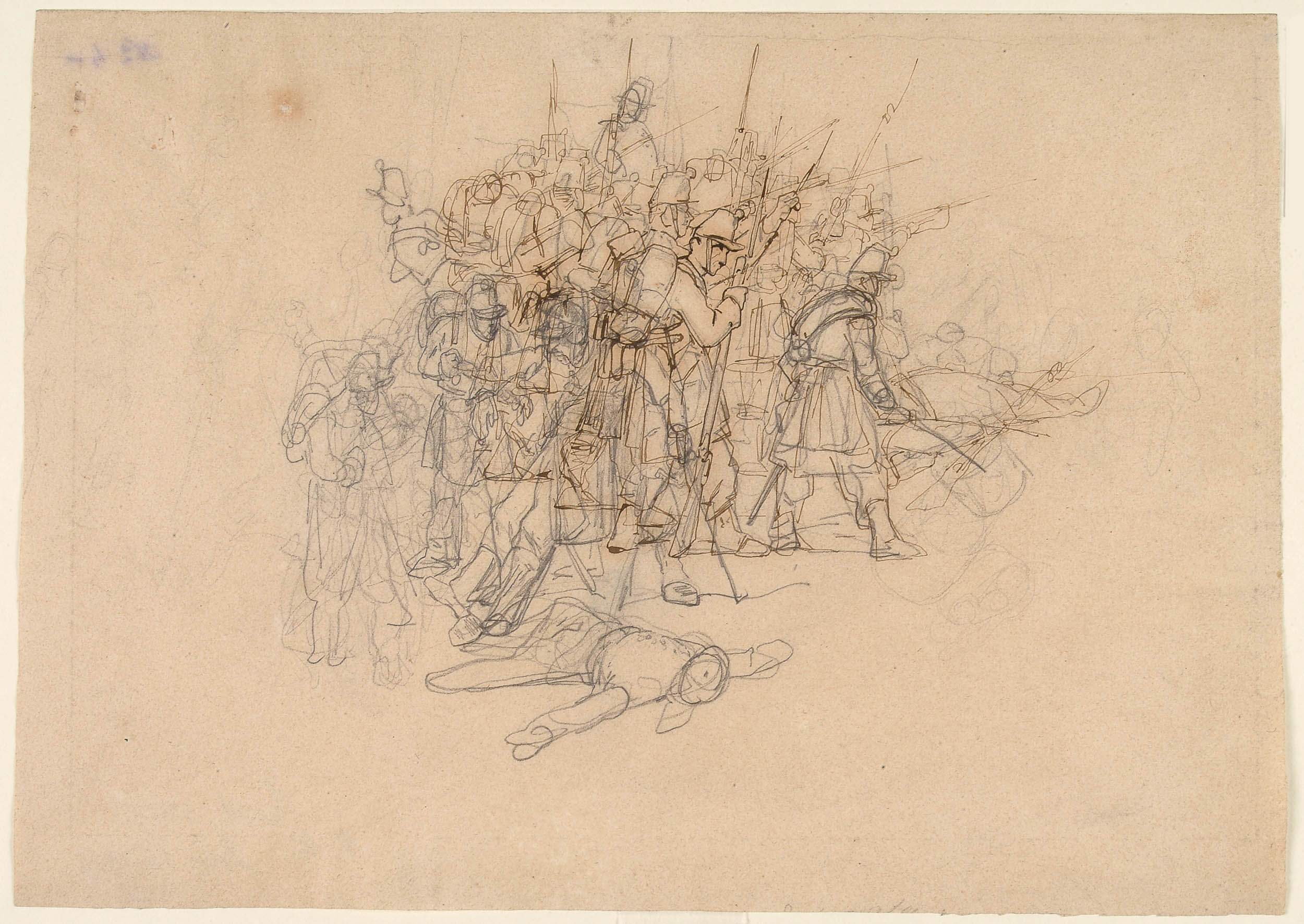 Giovanni Fattori, Battle Scene (ca. 1875; graphite and brown ink drawing, 212 &times; 301 mm; Rome, Central Institute for Graphics, inv. D-FN318)