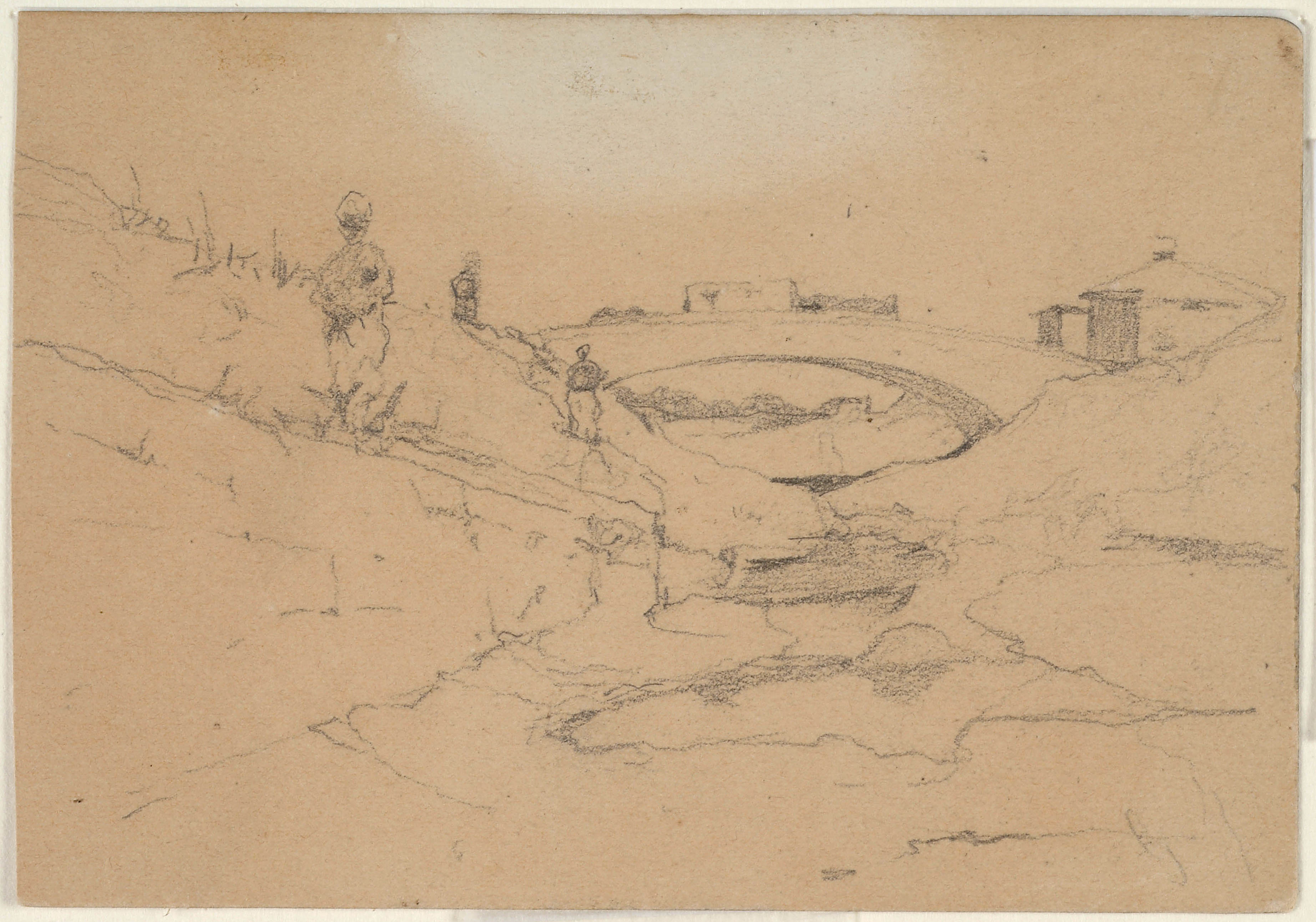 Giovanni Fattori, View with Bridge (1875-1880; graphite drawing, 69 &times; 97 mm; Rome, Central Institute for Graphics, inv. D-FN3982)