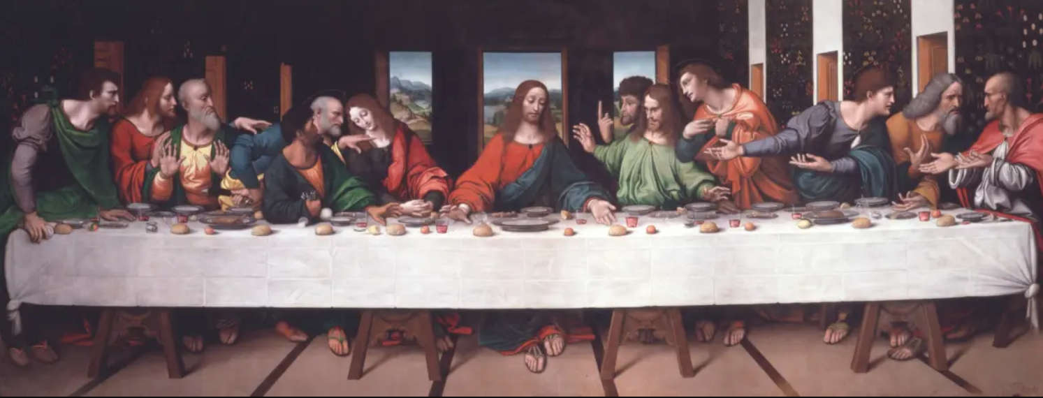Giampietrino et Giovanni Antonio Boltraffio (attribué à), La Cène, copie de Léonard de Vinci (vers 1515-1520 ; huile sur toile, 302 x 785 cm ; Londres, Royal Academy of Arts)