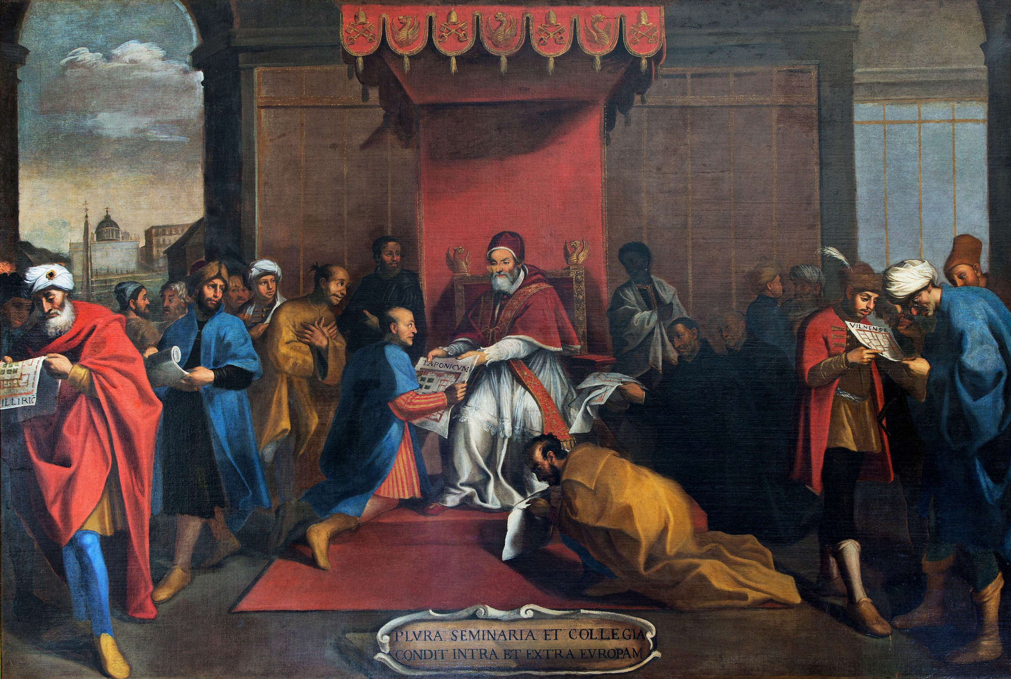 Pintor romano, el papa Gregorio XIII funda varios seminarios colegiales en Europa y fuera de ella (principios del siglo XVII; óleo sobre lienzo; Roma, Pontificia Universidad Gregoriana).