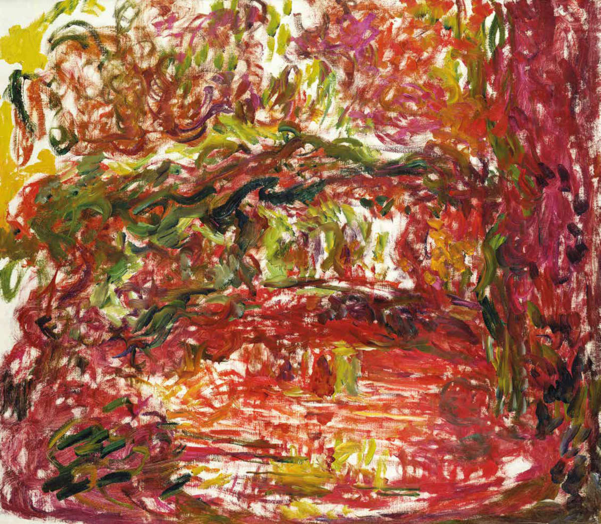 Claude Monet, The Japanese Bridge (ca. 1918-1919; oil on canvas, 89×100 cm; Paris, Musée Marmottan Monet, Michel Monet Bequest, 1966, Inv. 5093)