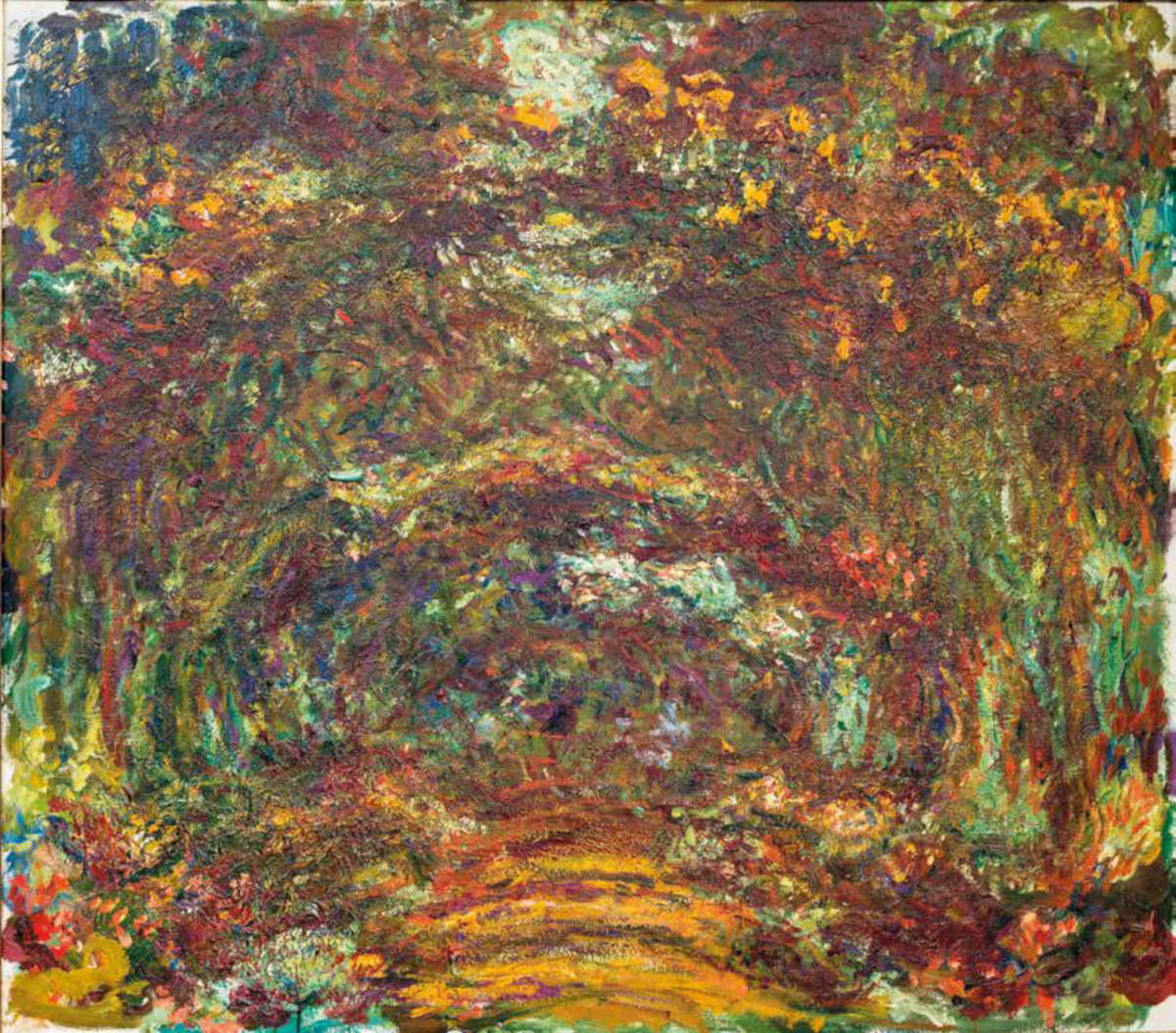 Claude Monet, The Avenue of Roses (ca. 1920-1922; oil on canvas, 89 × 100 cm; Paris, Musée Marmottan Monet, Michel Monet Bequest, 1966, Inv. 5089)