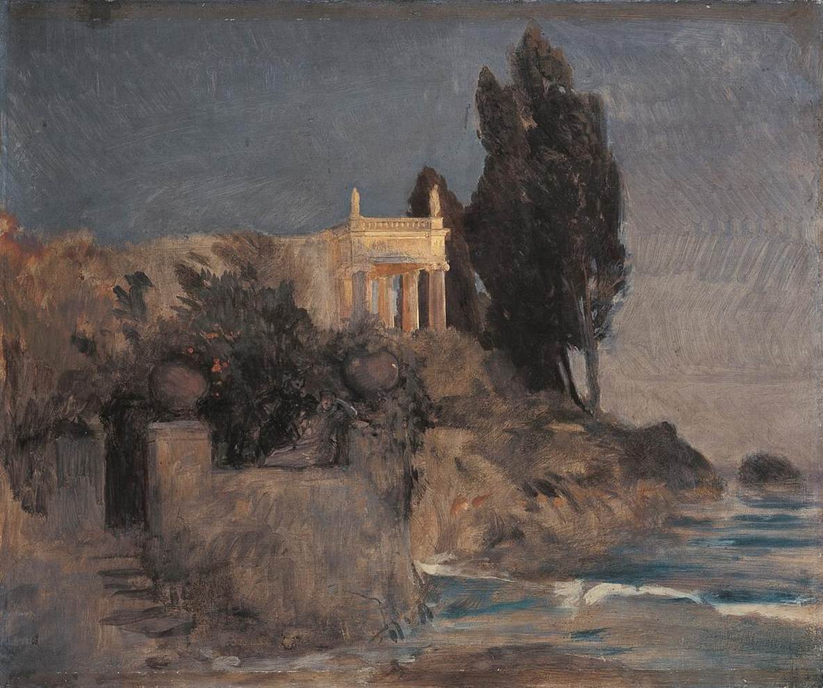 Arnold B&ouml;cklin, Villa am Meer, Skizze (um 1863; Öl auf Leinwand, 62,1 x 74,3 cm; München, Neue Pinakothek, Inv. 10811)