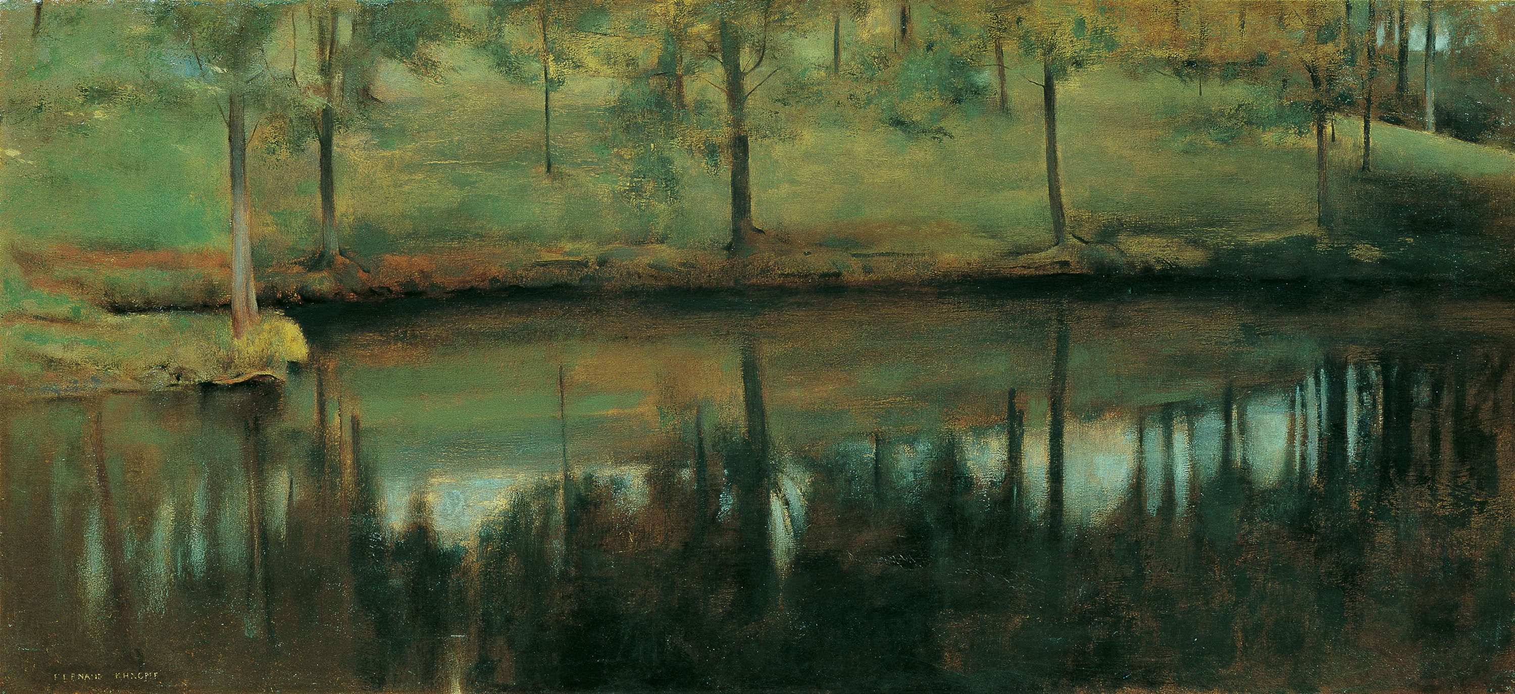 Fernand Khnopff, Stilles Wasser (1894; Öl auf Leinwand, 53,5 x 114,5 cm; Wien, Kunsthistorisches Museum, Inv. 7753)