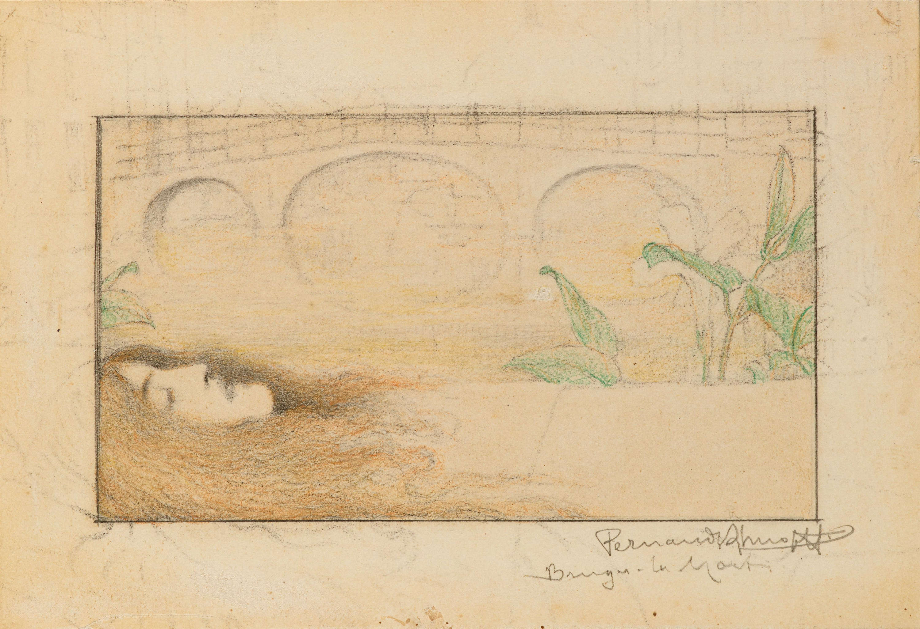Fernand Khnopff, Brügge-der-Tod (1892; Farbstift auf Karton, 8,5 x 12,3 cm; Privatsammlung)