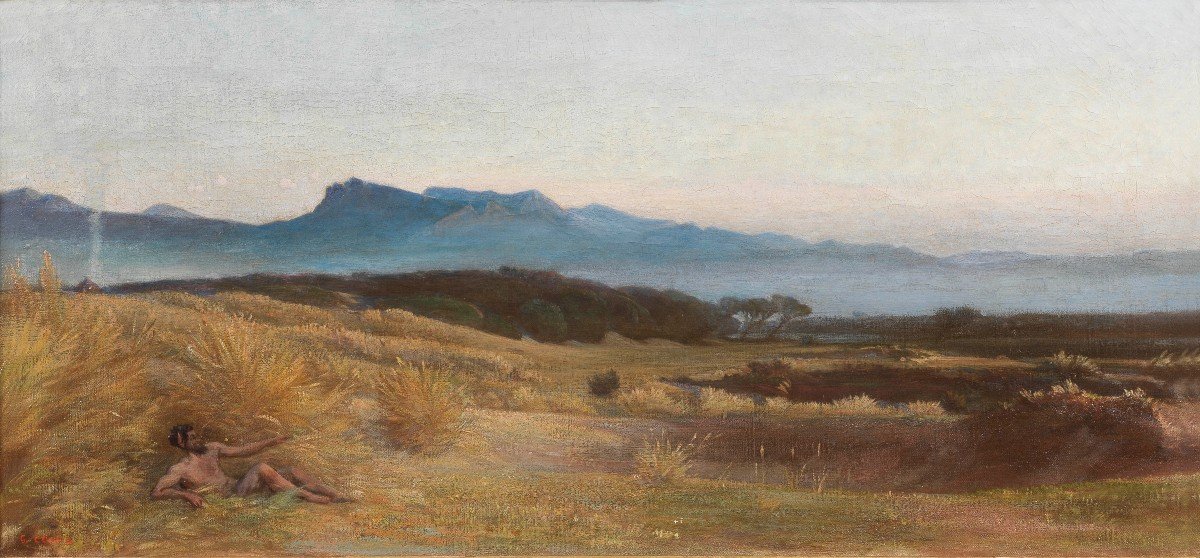 Nino Costa, Morgengrauen, Studie für Das Erwachen der Natur (1897; Öl auf Leinwand, 53 x 25 cm; Privatsammlung)