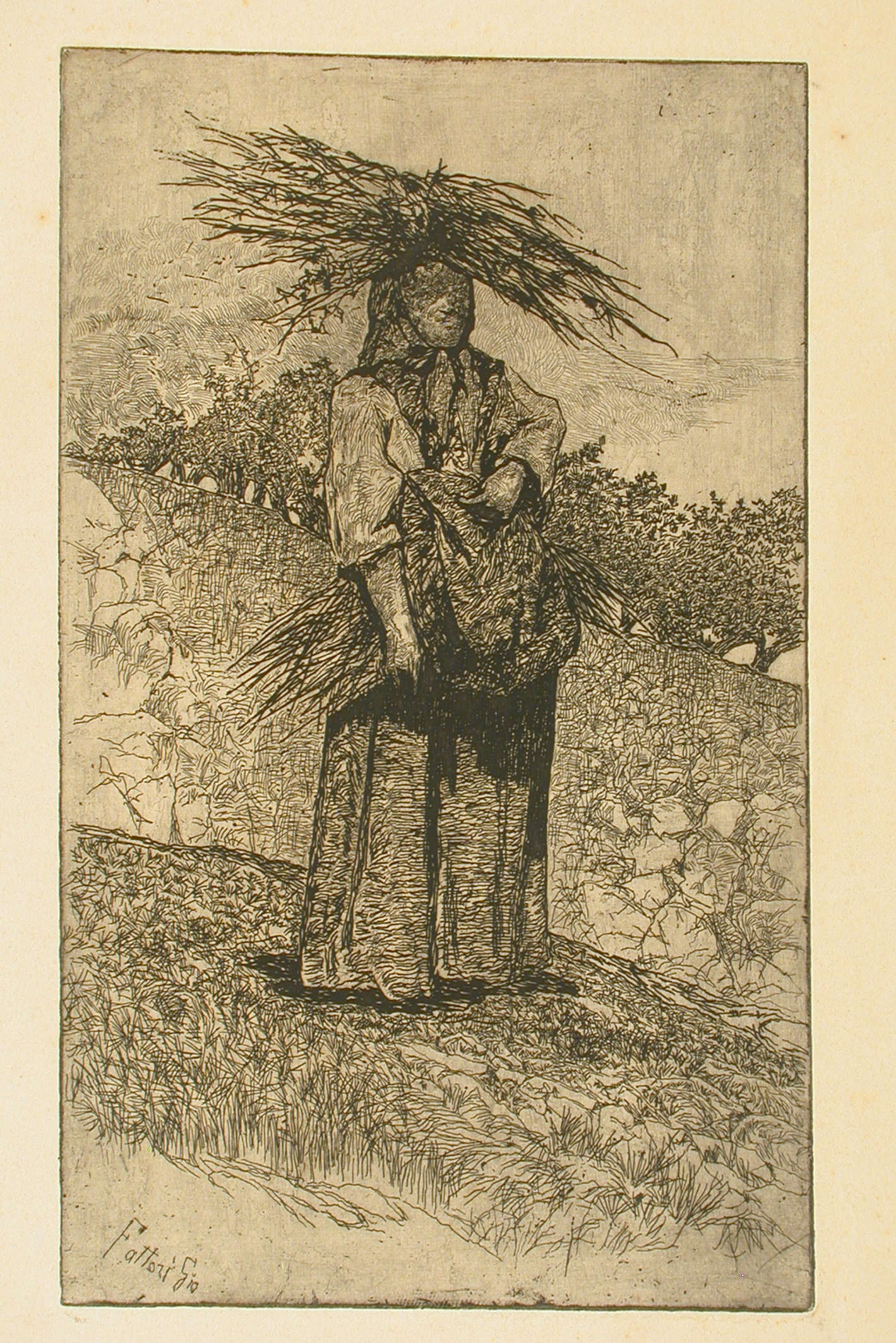 乔瓦尼-法托里，《Boscaiola》（约 1890 年；浅色纸上的锌蚀刻版画，638 x 460 毫米，约 1900 年版；里窝那，乔瓦尼-法托里市政博物馆，编号 91/2077）