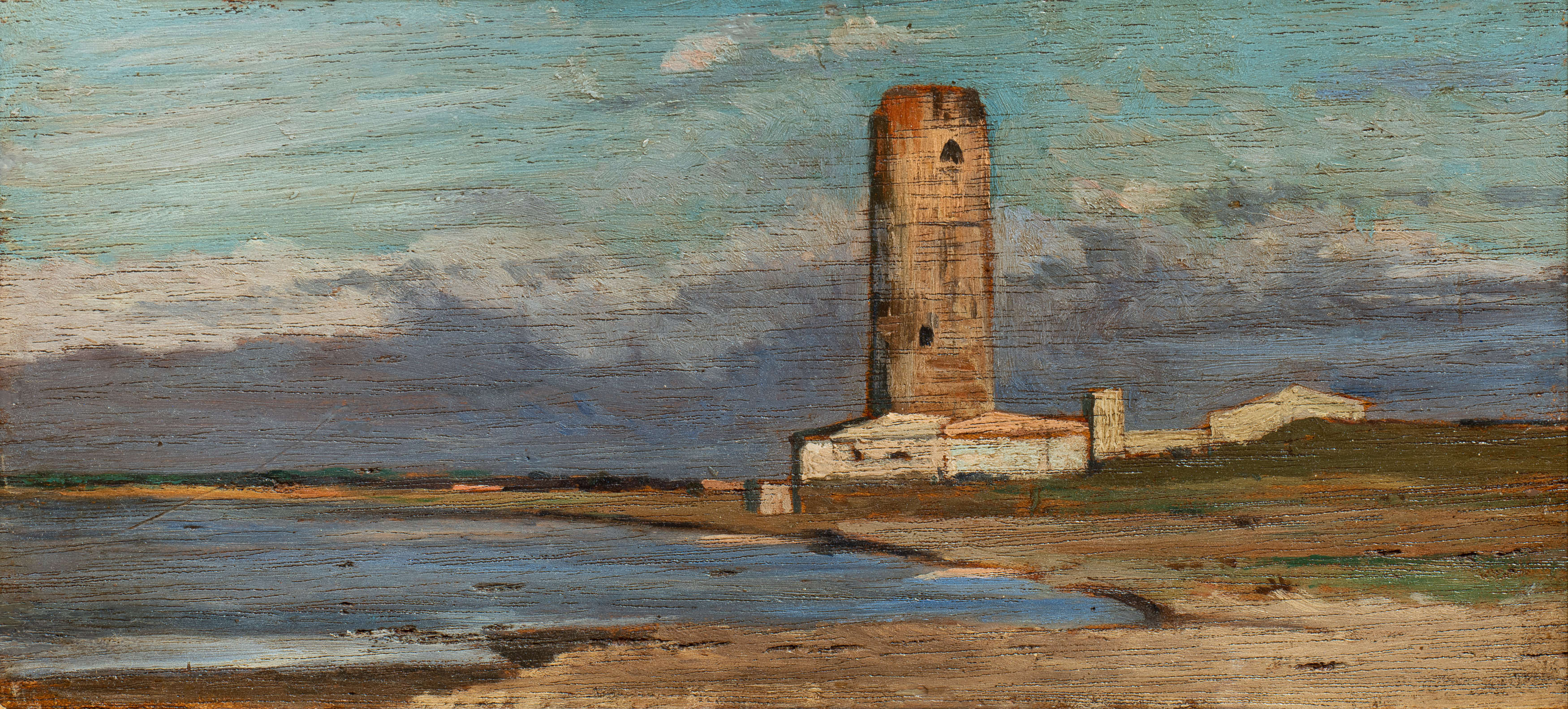 乔瓦尼-法托里，La Torre Rossa（红塔）（约 1866-1867 年；油画，14 x 28 厘米；里窝那，乔瓦尼-法托里市政博物馆，编号 1991/1038, M160）