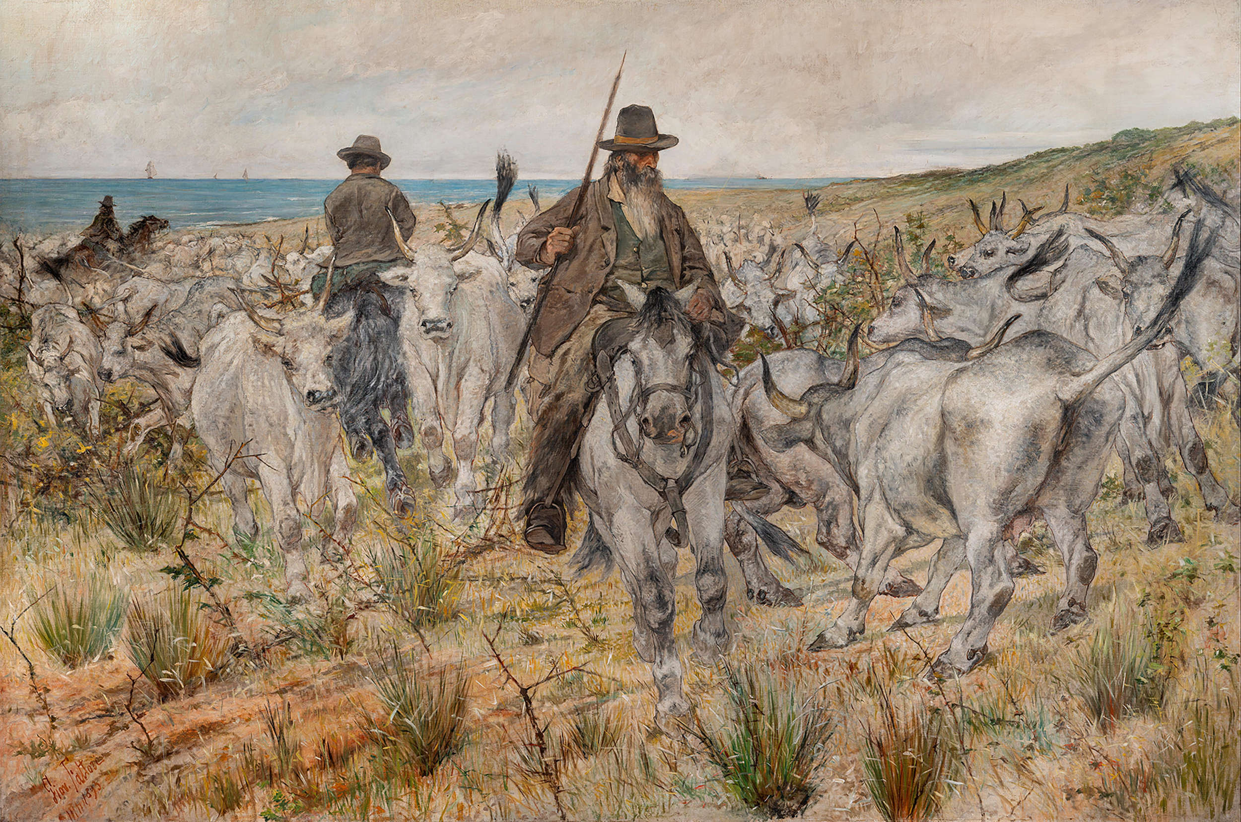 乔瓦尼-法托里，Mandria maremmana（1893 年；布面油画，200 x 300 厘米；里窝那，乔瓦尼-法托里市政博物馆，编号 1991/1029, M1007）