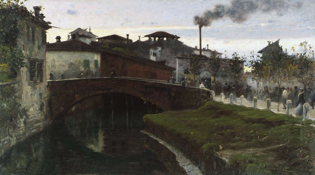Angelo Dall'Oca Bianca, Prima luce (1887 ; huile sur toile, 98 x 176 cm ; Trieste, Museo Civico Revoltella, inv. 107)