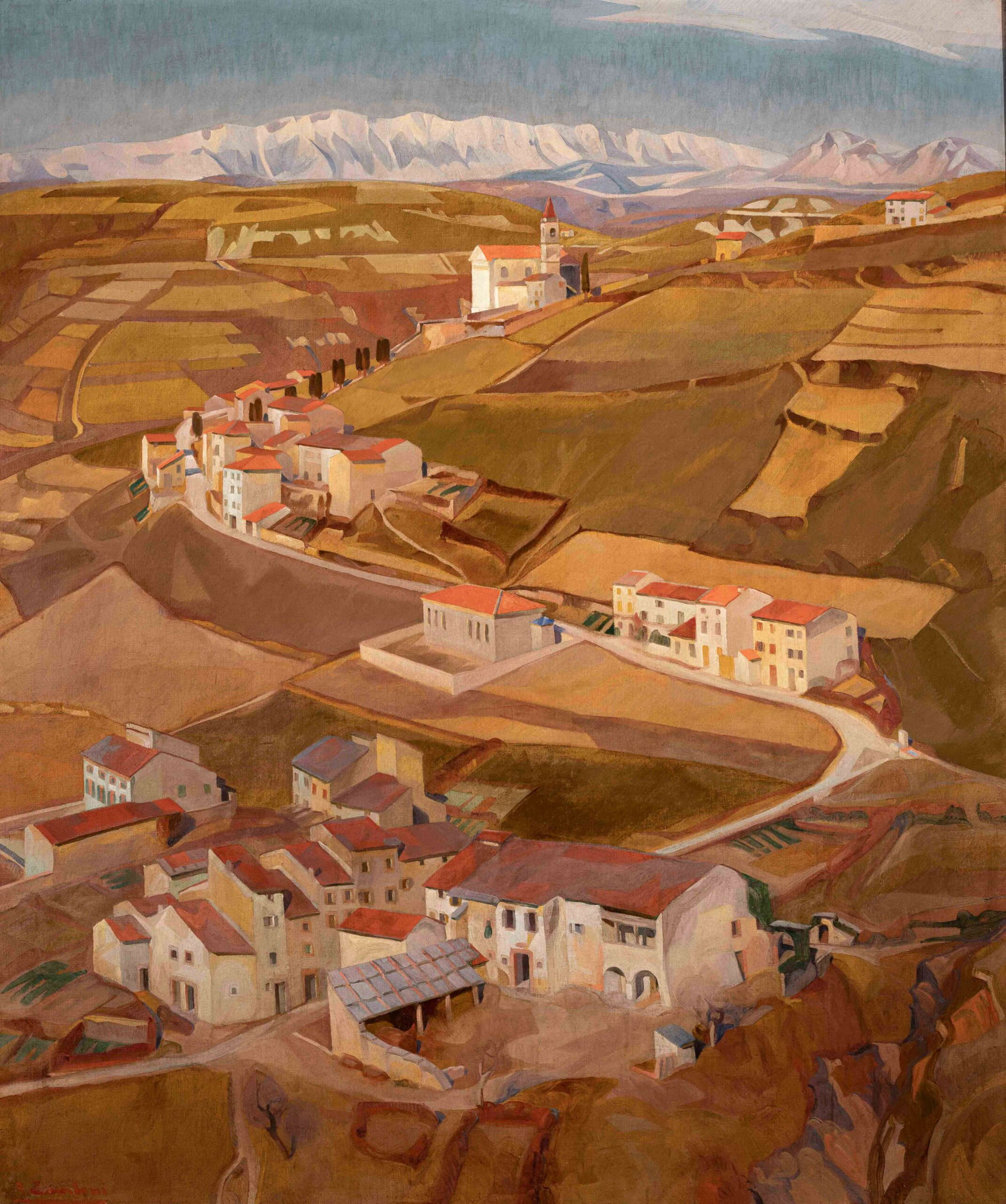 Angelo Zamboni, Paysage-Mattino (1922 ; huile sur toile, 126 x 105 cm). En concession de Faraci Arte