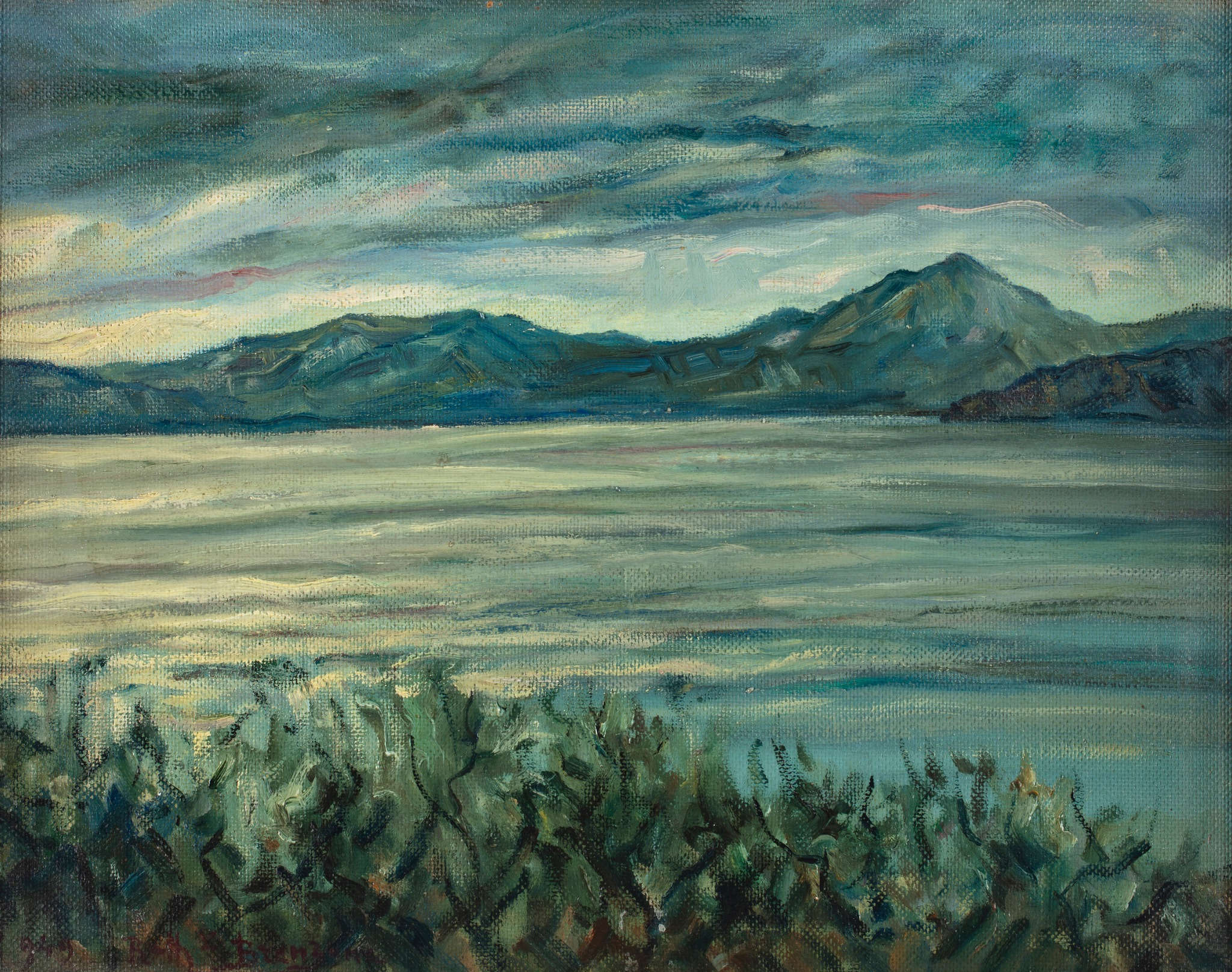 Raffaello Brenzoni, Lumières sur le lac de Garde depuis Brenzone (1949 ; huile sur panneau ; collection privée)