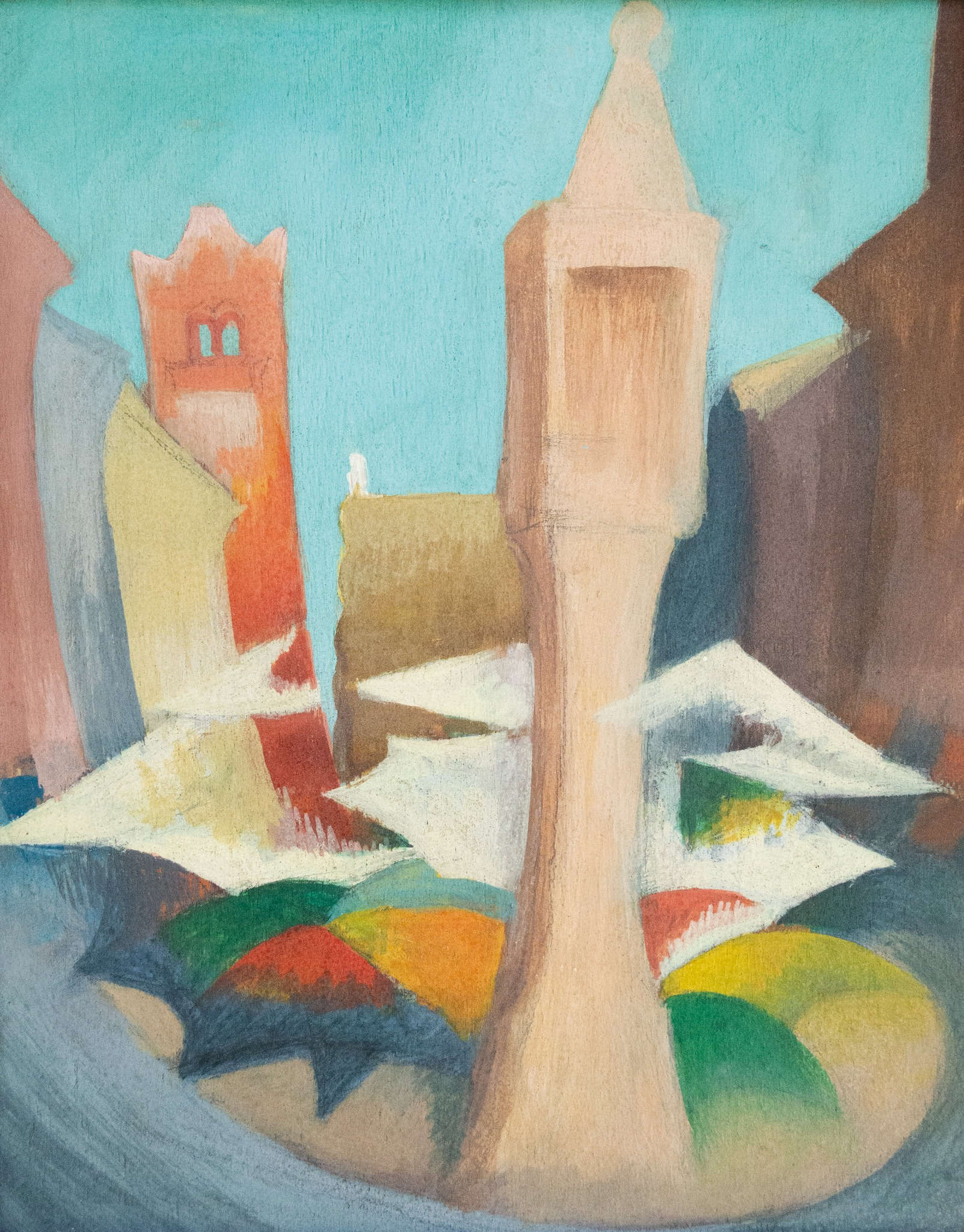 Renato Righetti-Di Bosso, Piazza delle Erbe (1966 ; technique mixte sur panneau ; collection privée)