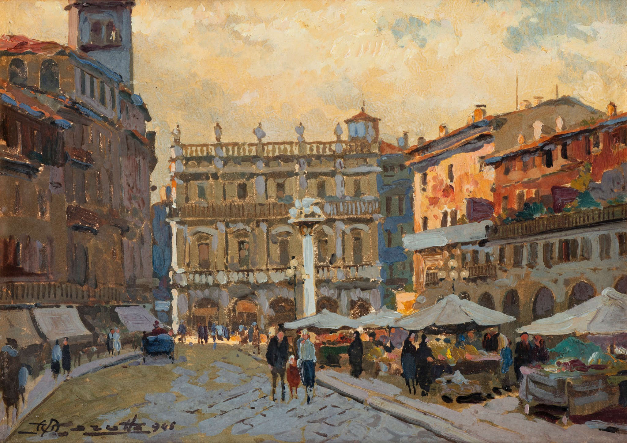 Ulderico Marotto, Piazza delle Erbe (1946 ; huile sur carton ; collection privée)