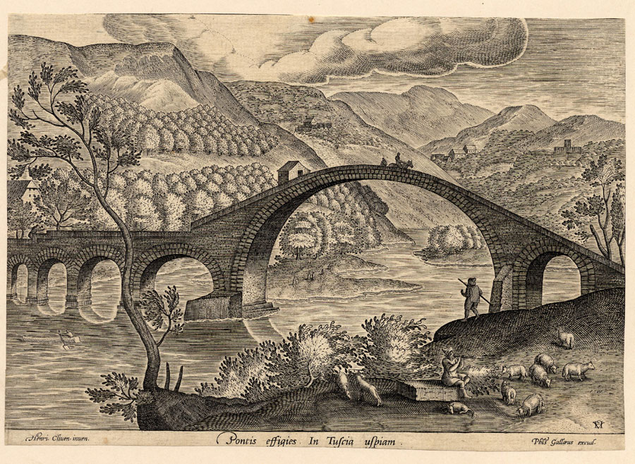 Hendrik III van Claeve, Pontis effigies in Tuscia ulpiam (c. 1575; engraving; Salzburg, Universitätsbibliothek Salzburg)