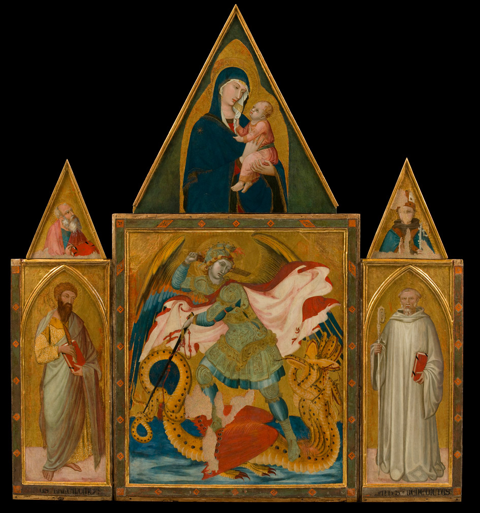 Ambrogio Lorenzetti, Badia a Rofeno Triptychon (um 1332-1337; Tempera und Gold auf Tafel, 258 x 230 cm; Asciano, Museo Civico di Palazzo Corboli)