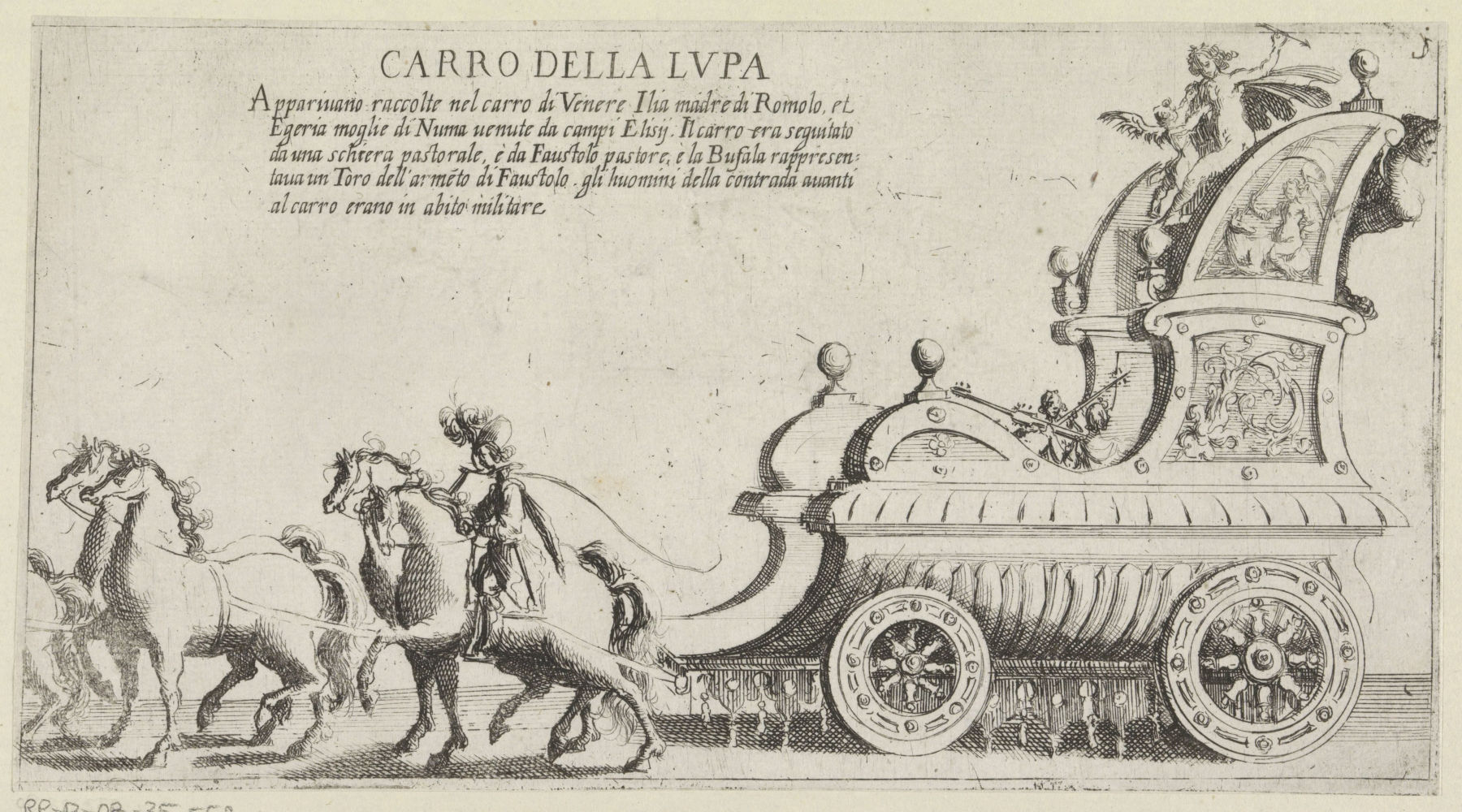 Bernardino Capitelli, Chariot triomphal du quartier siennois de la Louve (1632 - 1640 ; gravure, 11,8 x 21,7 cm ; Amsterdam, Rijksmuseum) ©Rijksmuseum.