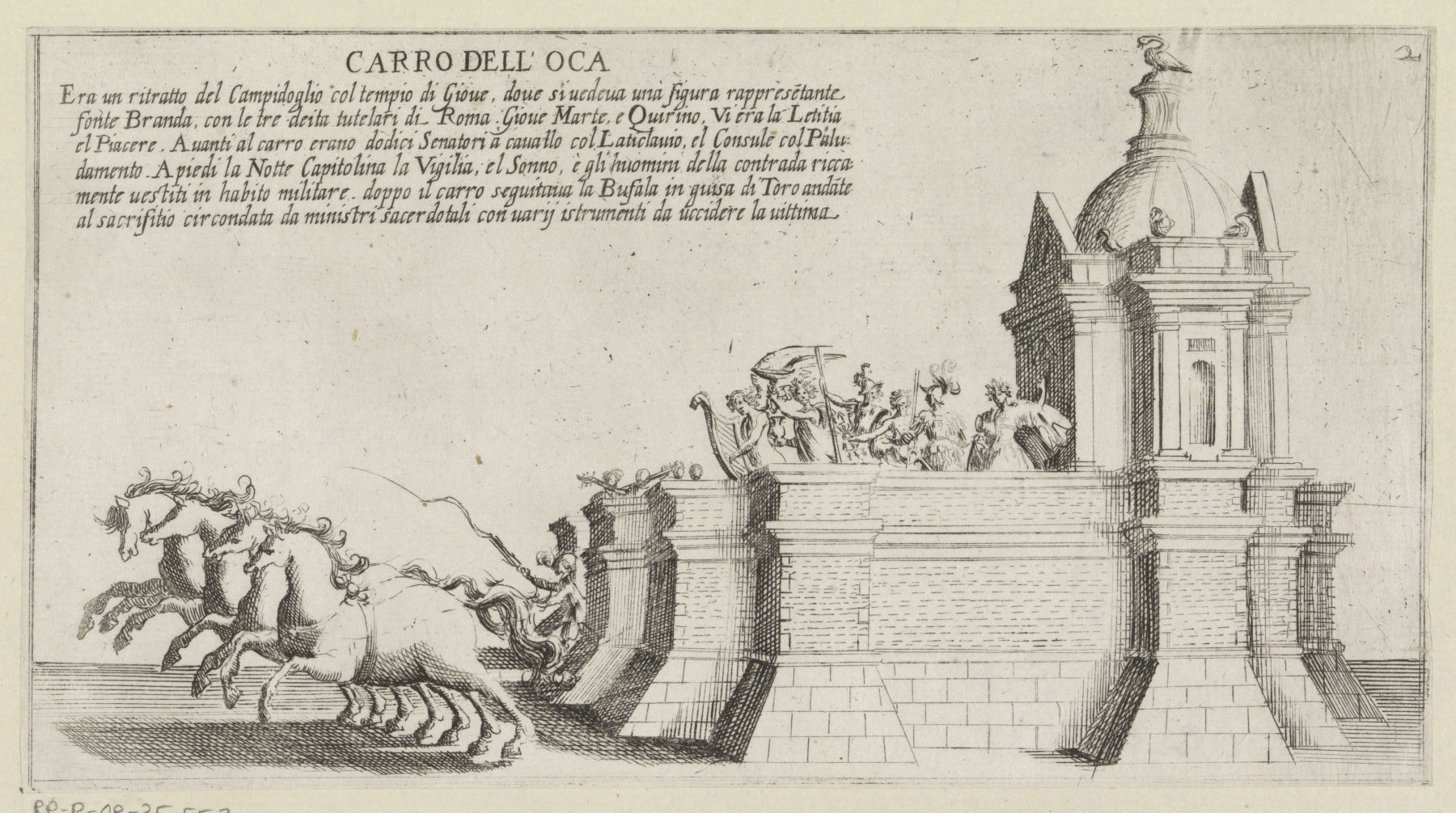 Bernardino Capitelli, Chariot triomphal du quartier siennois de l'Oie (1632 - 1640 ; gravure, 11,8 x 21,7 cm ; Amsterdam, Rijksmuseum) ©Rijksmuseum