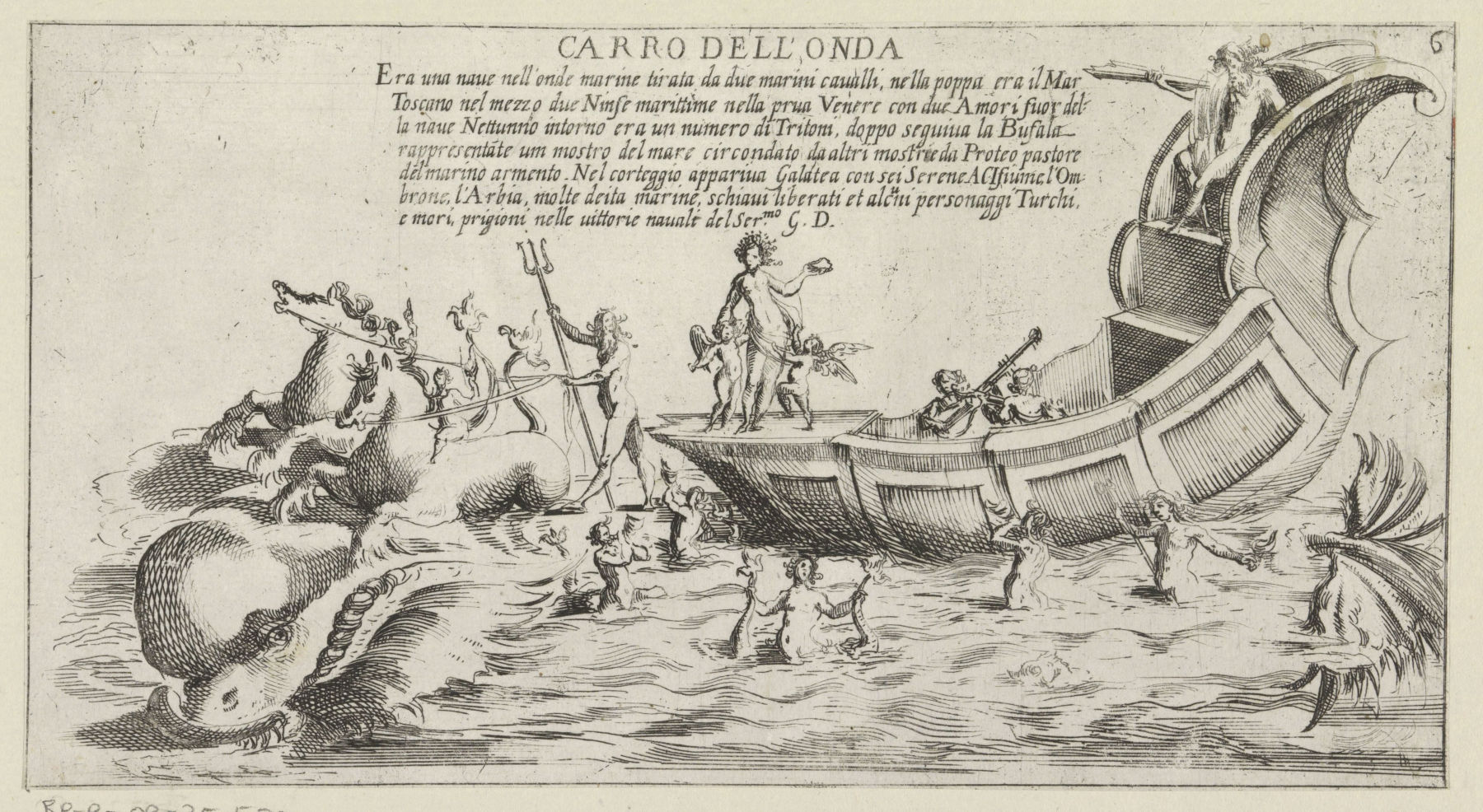 Bernardino Capitelli, Chariot triomphal du quartier siennois de la Vague (1632 - 1640 ; gravure, 11,8 x 21,7 cm ; Amsterdam, Rijksmuseum) ©Rijksmuseum