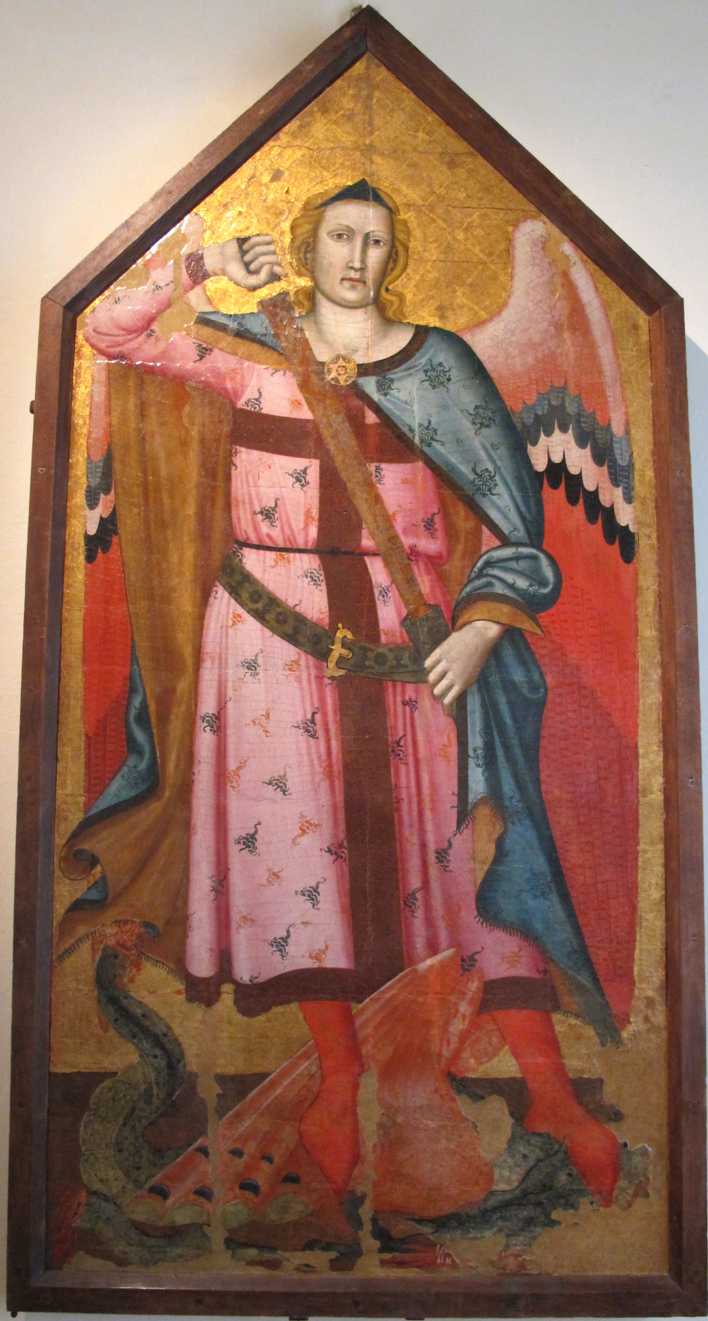 Buffalmacco, Der Erzengel Michael (1320-1330; Tempera auf Tafel, 203 x 75 cm; Arezzo, Nationalmuseum für mittelalterliche und moderne Kunst) Foto: Francesco Bini