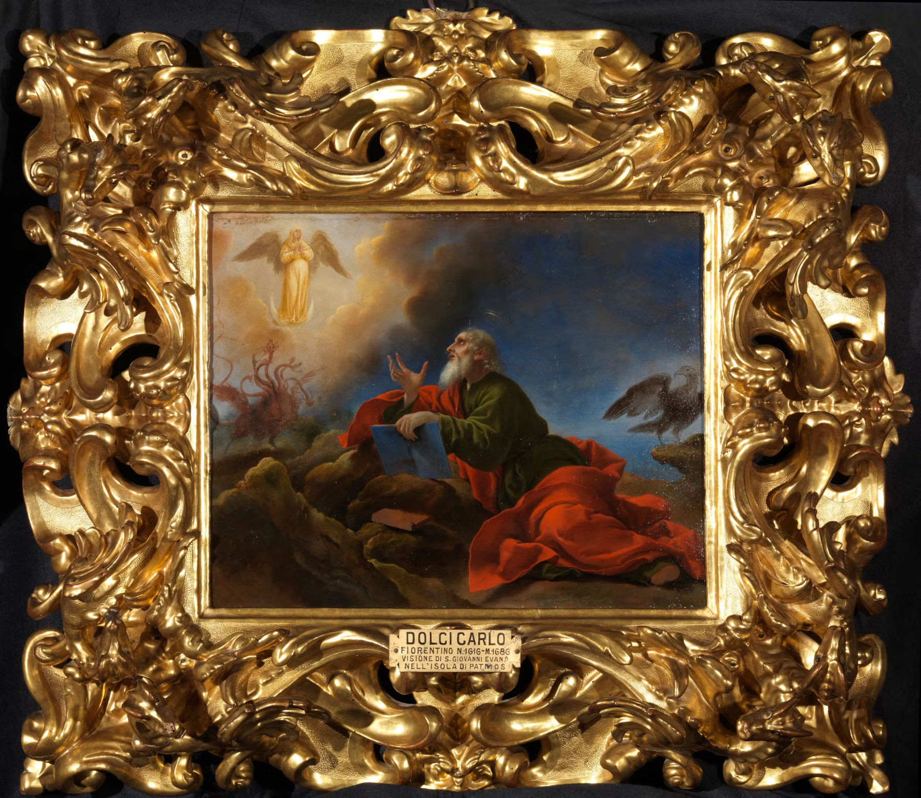 Carlo Dolci Johannes der Evangelist auf Patmos (1656; Öl auf Kupfer, 38 x 49 cm; Florenz, Palazzo Pitti - Palatinische Galerie) Foto: Uffizien
